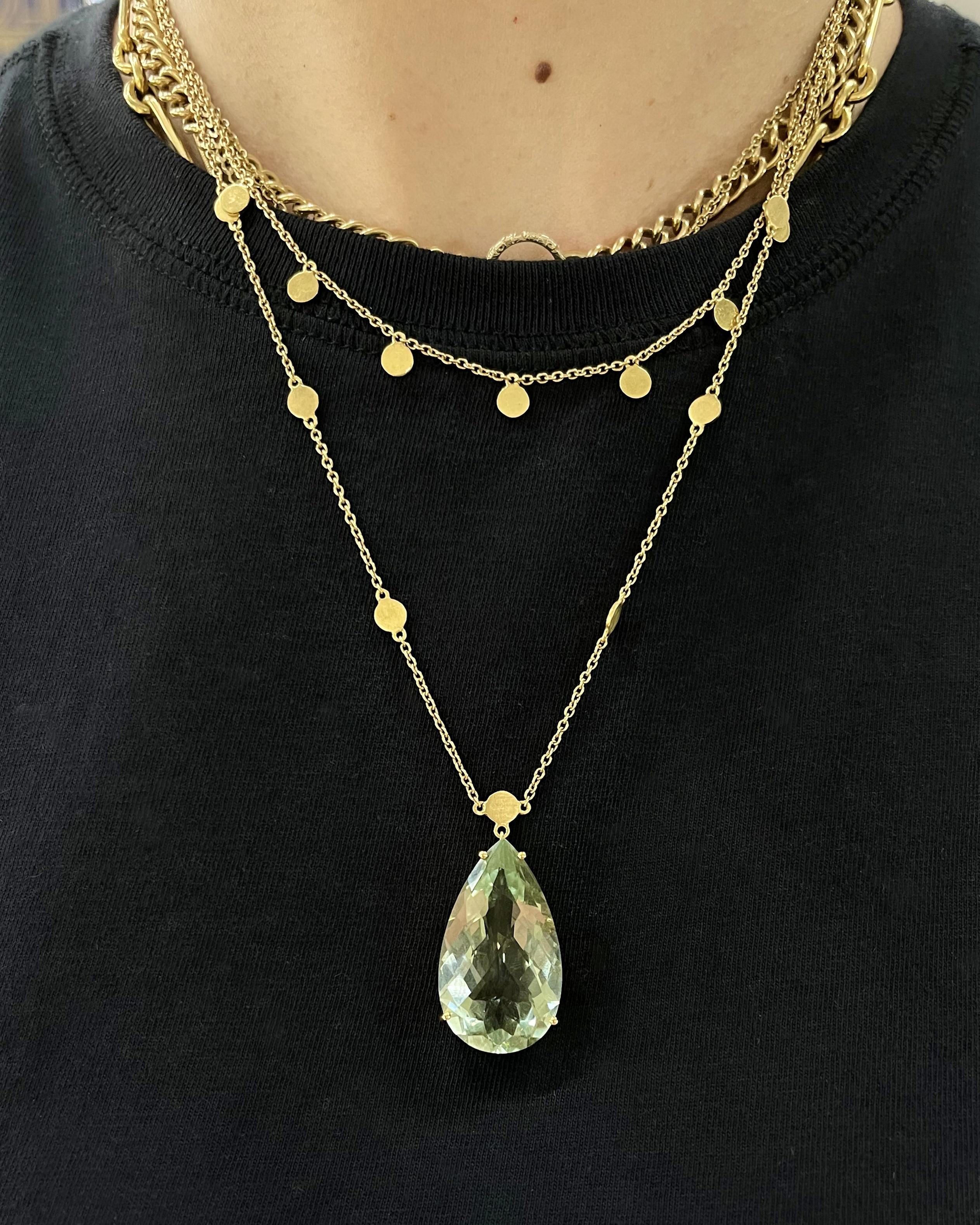 Vintage 26.50 Ct. Pear-Shaped Aquamarine & Gold Discs Pendant Necklace