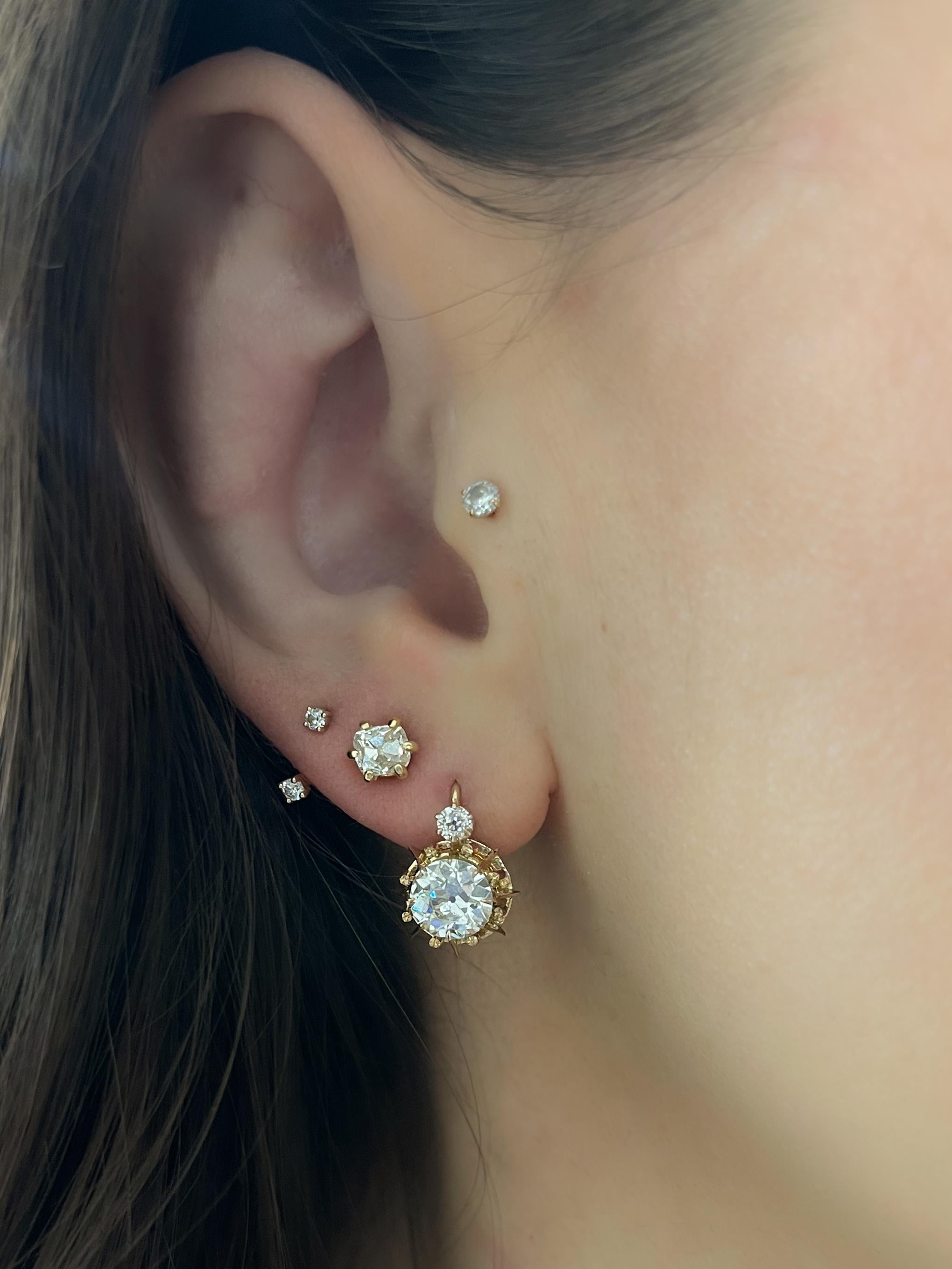 Victorian 1.17 Ct & 1.05 Ct. Old European Cut Diamond Drop Earrings