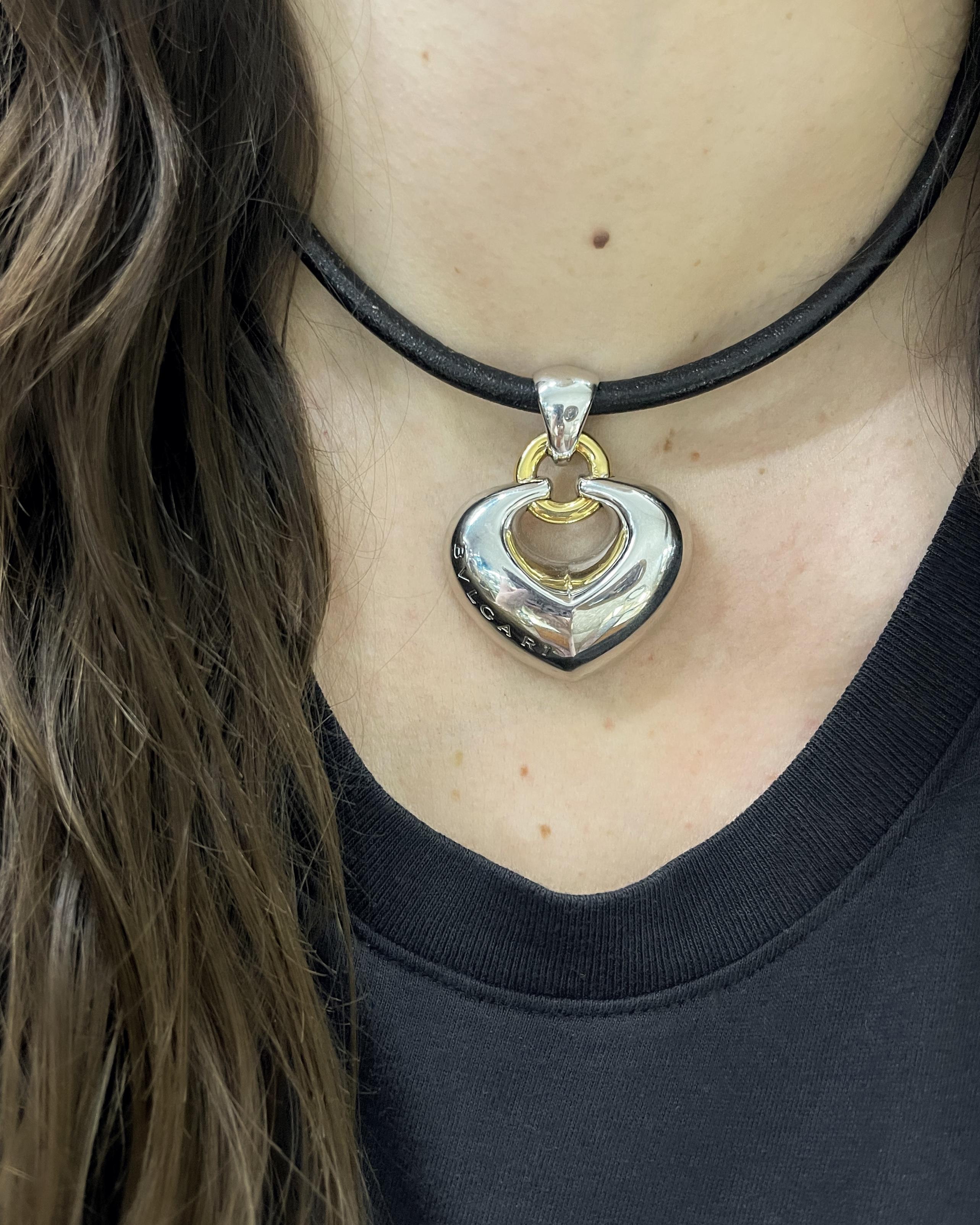 Vintage Two-Tone Puffed Heart 'Doppio Cuore' Pendant Necklace from Bulgari