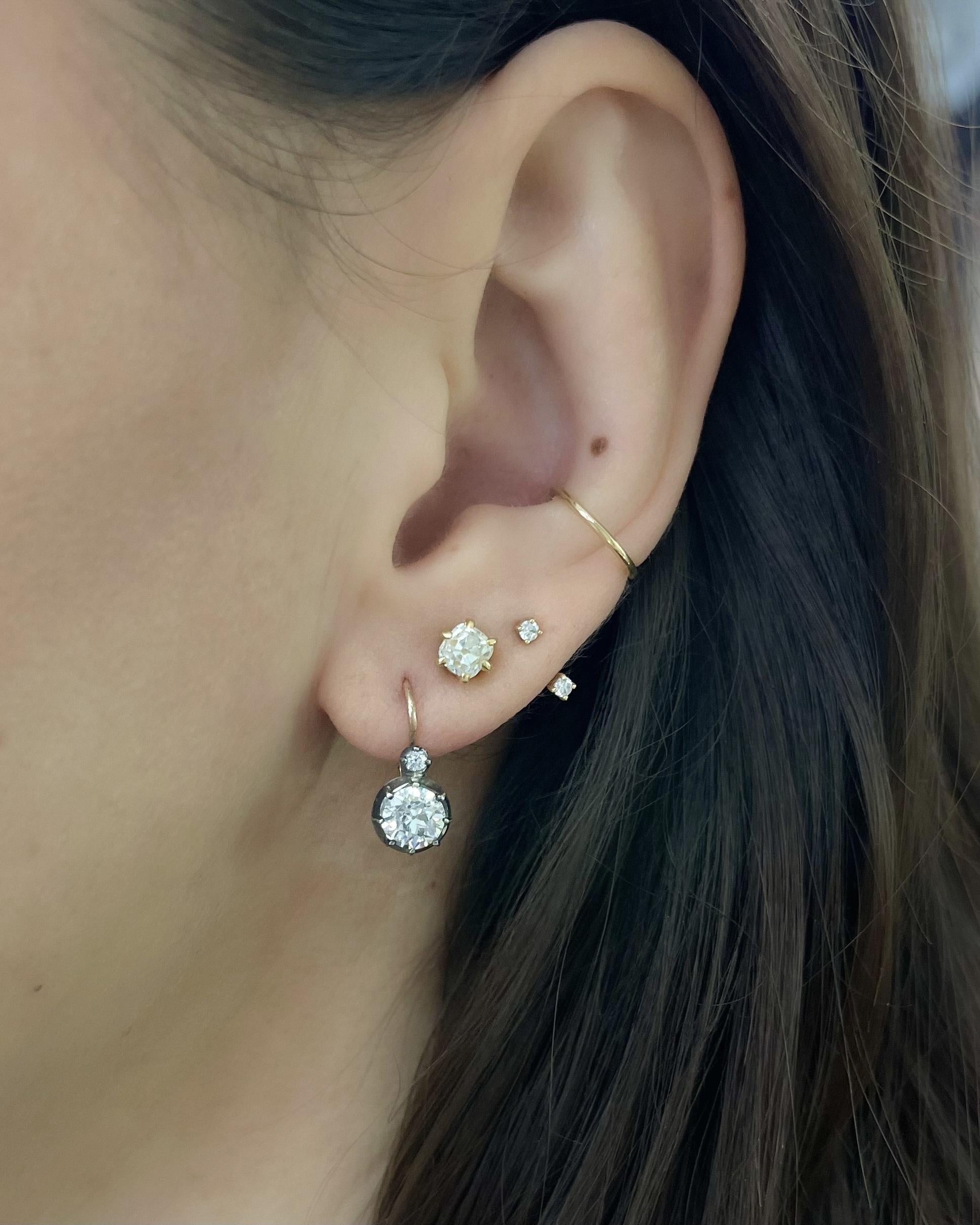 Victorian 0.85 Ct. & 0.80 Ct. Old European Cut Diamond Drop Earrings