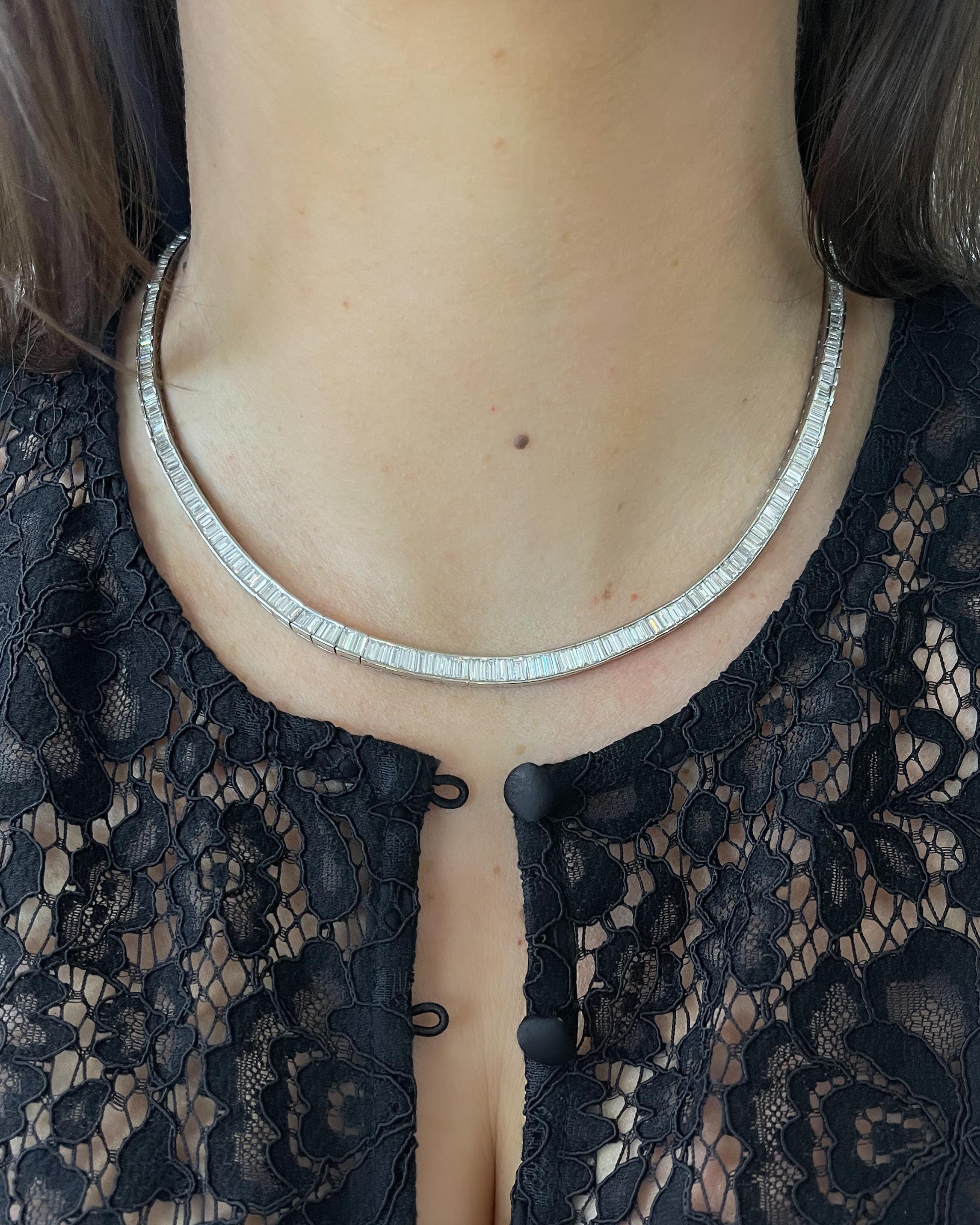 Vintage 14.17 Ctw. Baguette Cut Diamond Graduated Line Collar Necklace