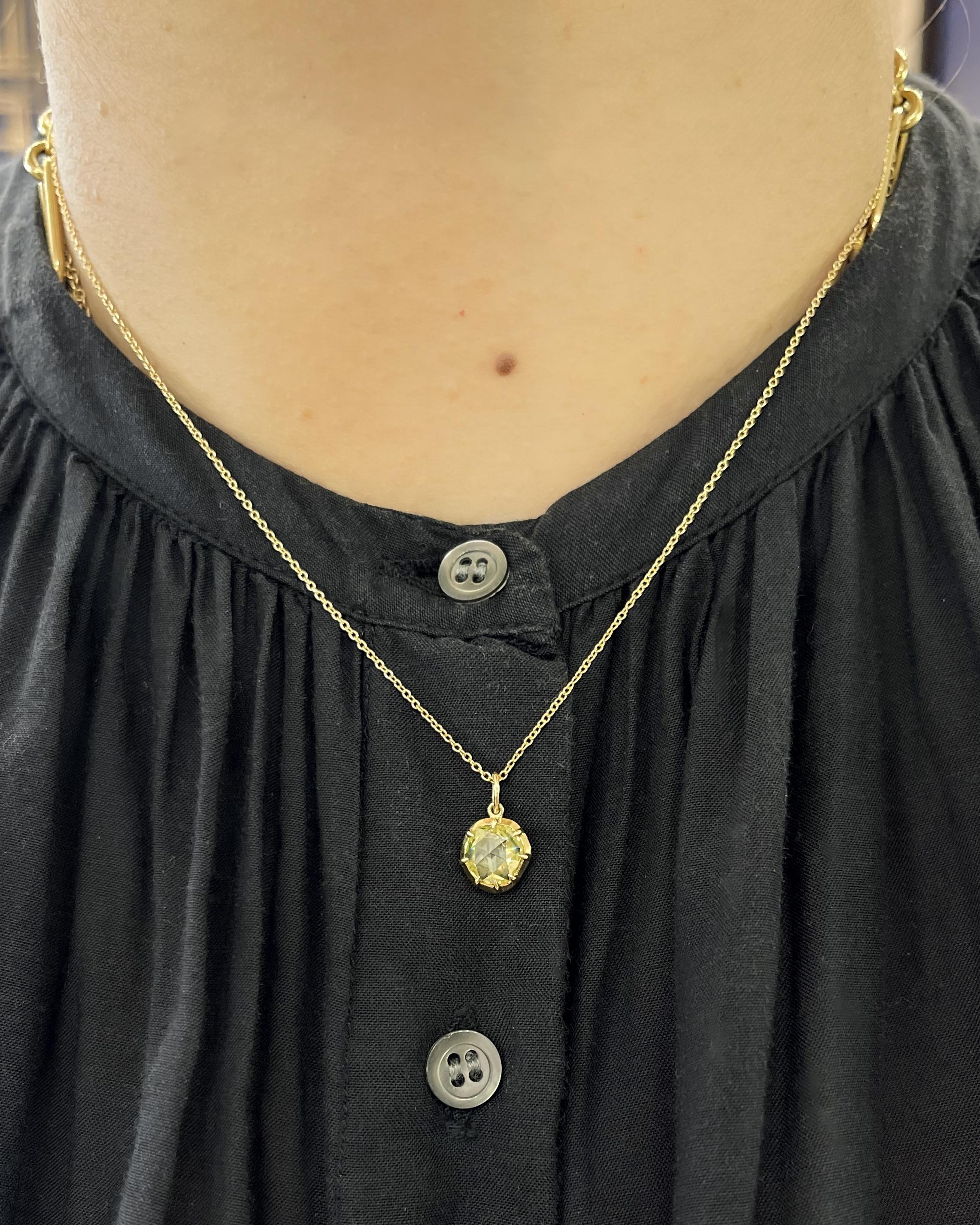 0.89 Ct. Natural Fancy Greenish Yellow Rose Cut Diamond Pendant Necklace