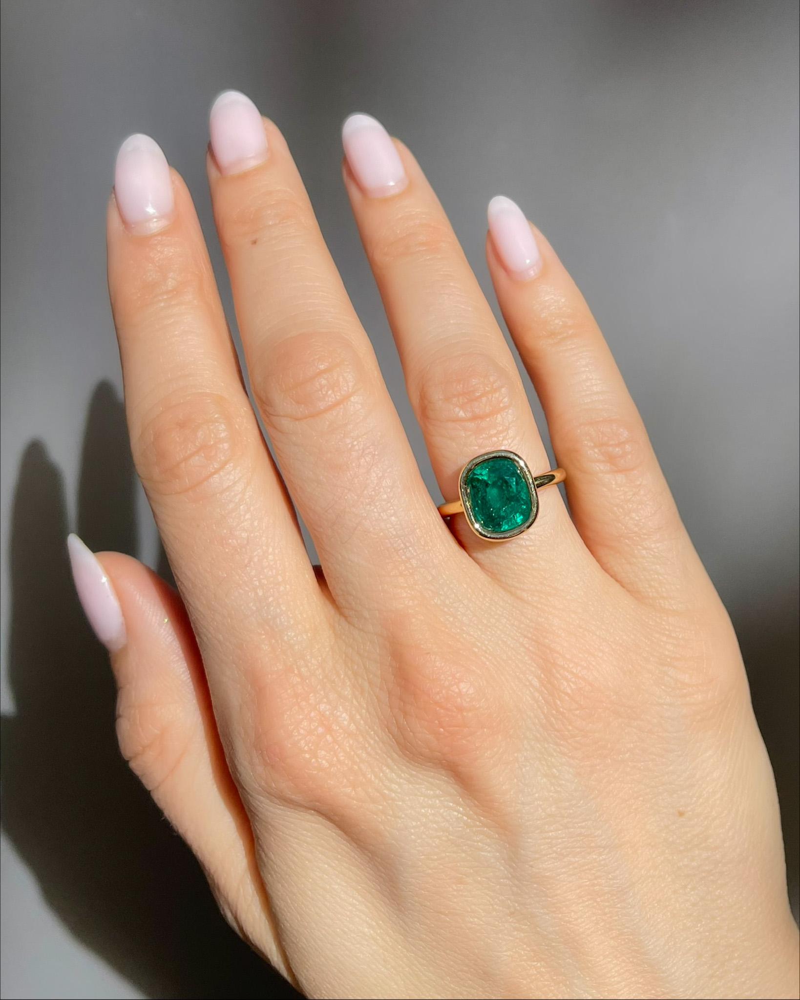 4.36 Ct. Cushion-Shaped Emerald Solitaire Ring from Bespoke by Platt