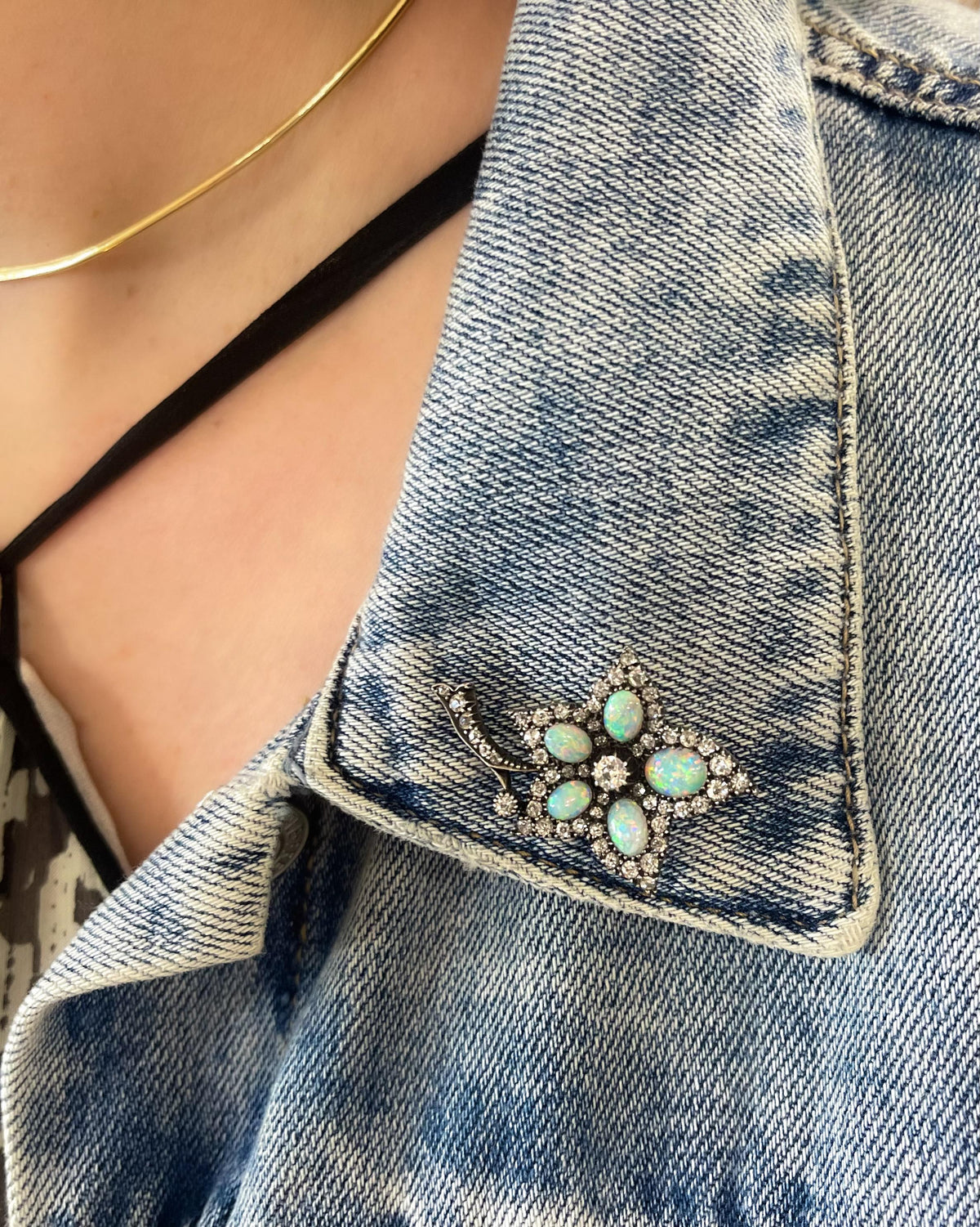 Victorian 1.25 Ctw. Diamond & Opal 'Ivy' Brooch