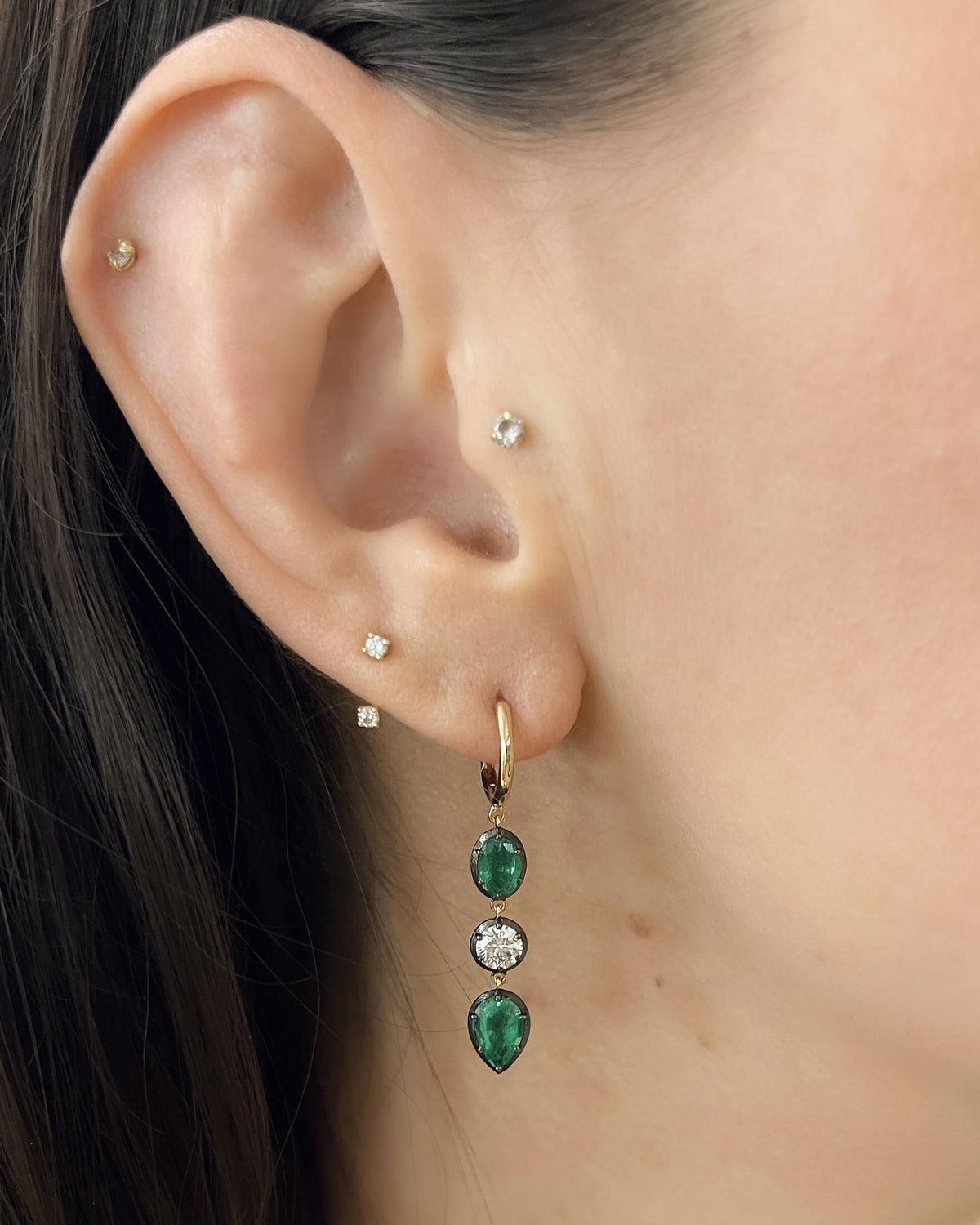 Victorian-Inspired 2.20 Ctw. Emerald & 0.69 Ctw. Diamond Dangle Earrings from