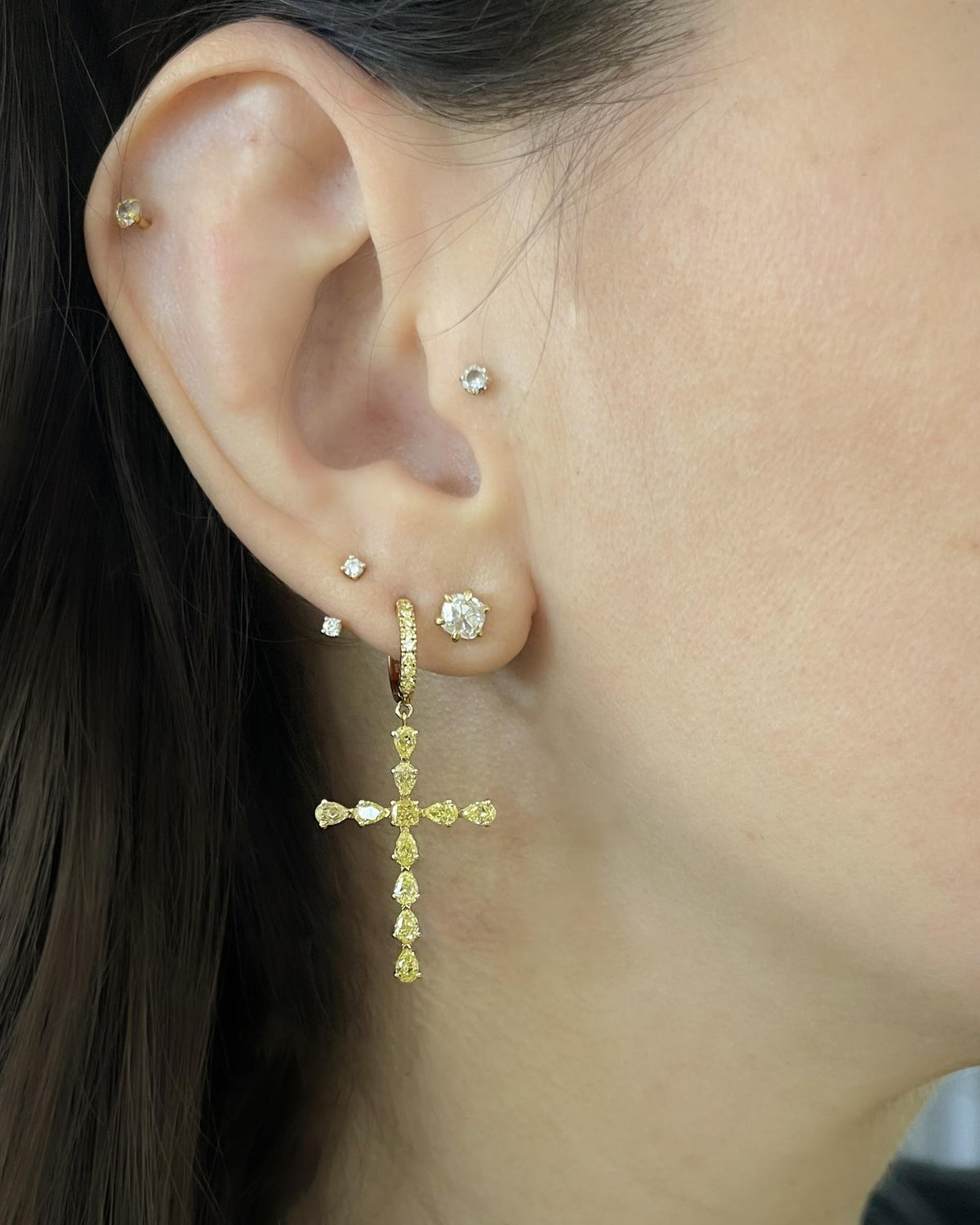 2.61 Ctw. Fancy Yellow Diamond Cross Drop Earrings from Bespoke by Platt