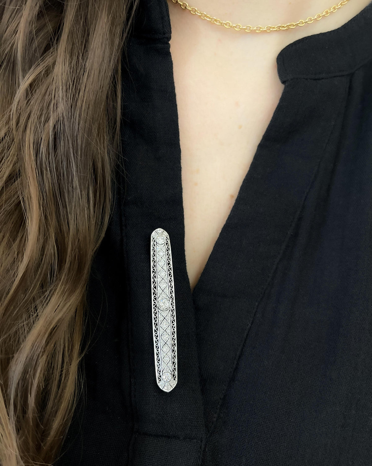 Art Deco 1.00 Ctw. Old Cut Diamond Geometric Line Brooch