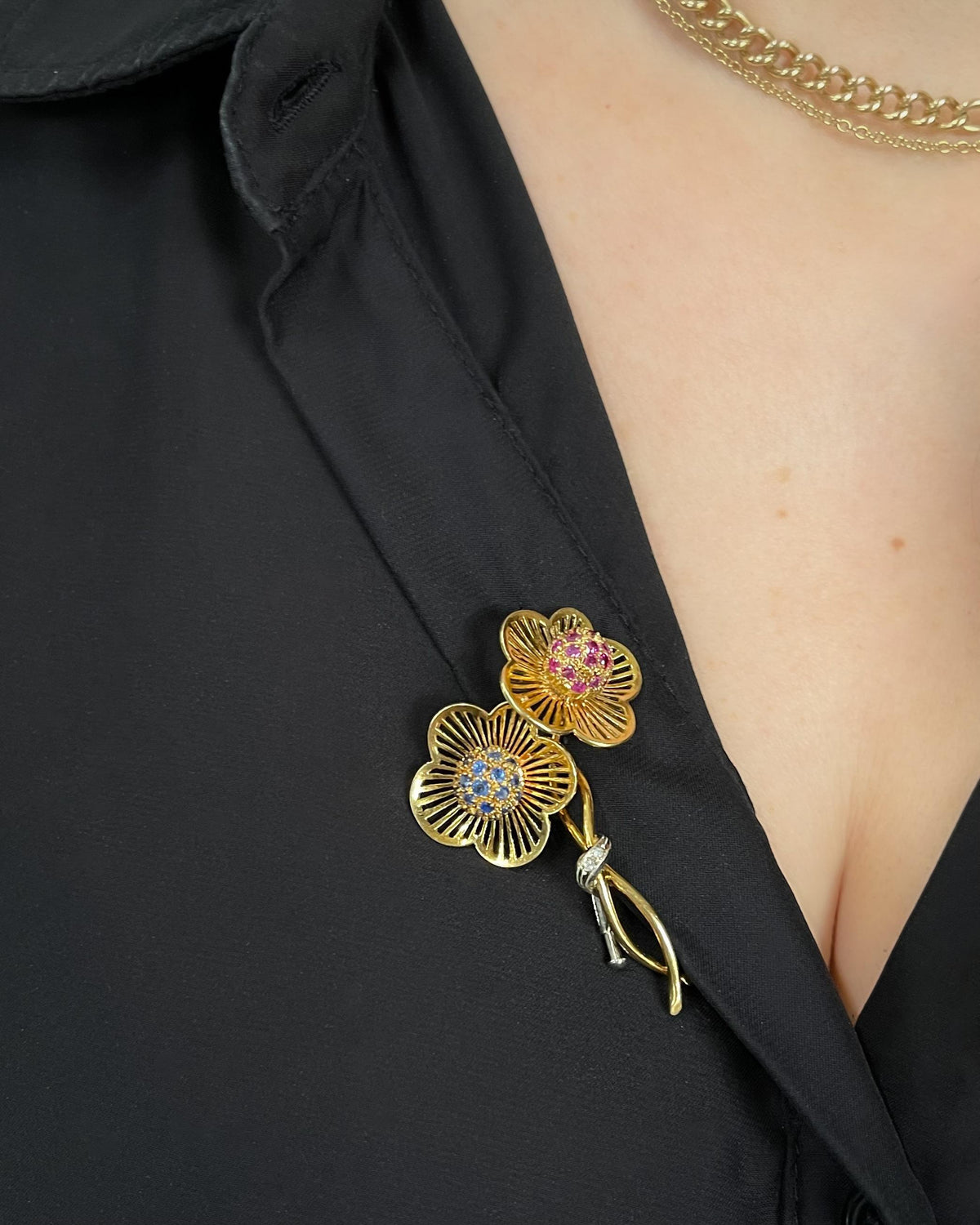 Retro Sapphire & Ruby 'Floral Bouquet' Brooch