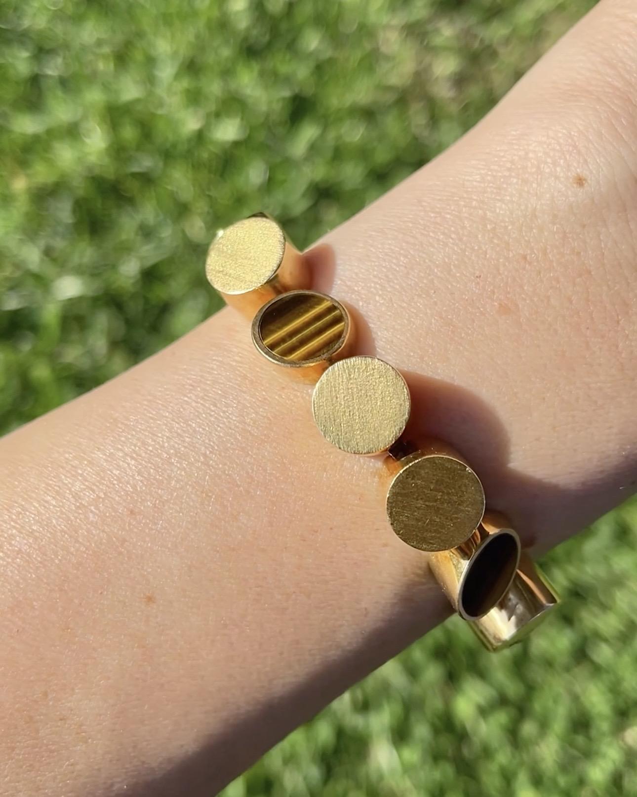 Vintage Tiger's Eye & Gold Disc Link Bracelet by Günter Krauss