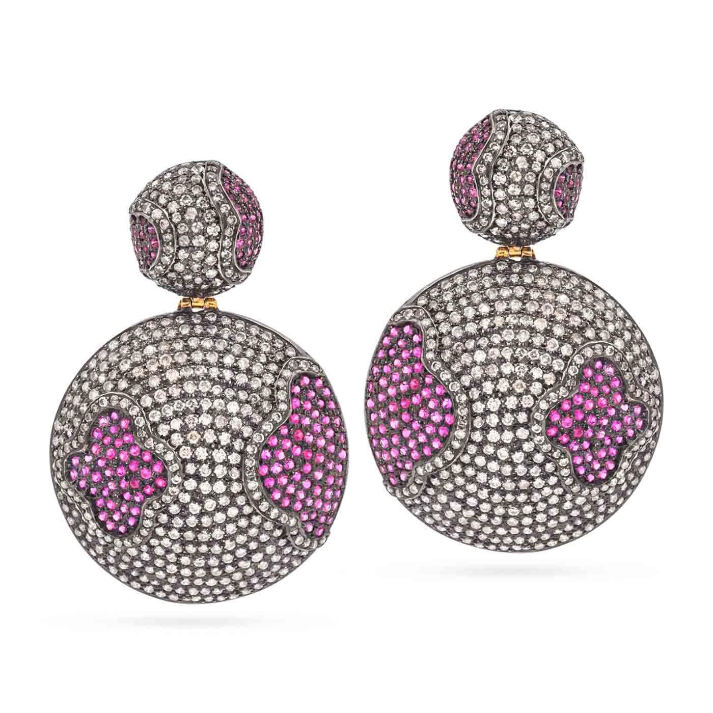 8.64 Ctw. Diamond & 4.59 Ctw. Ruby Quatrefoil Round Drop Earrings