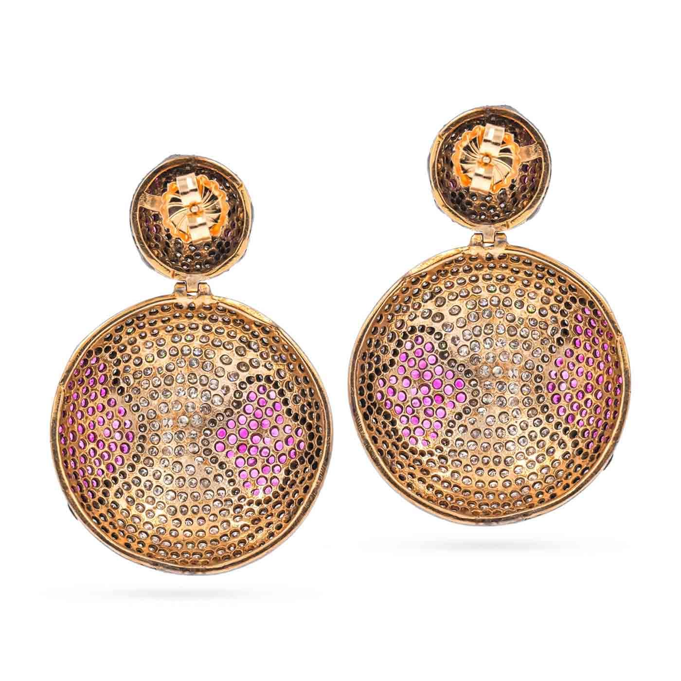8.64 Ctw. Diamond & 4.59 Ctw. Ruby Quatrefoil Round Drop Earrings