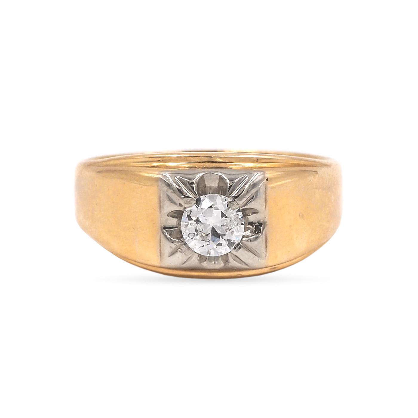 Retro 0.47 Ct. Old European Cut Diamond Domed Two-Tone Gold Band Ring