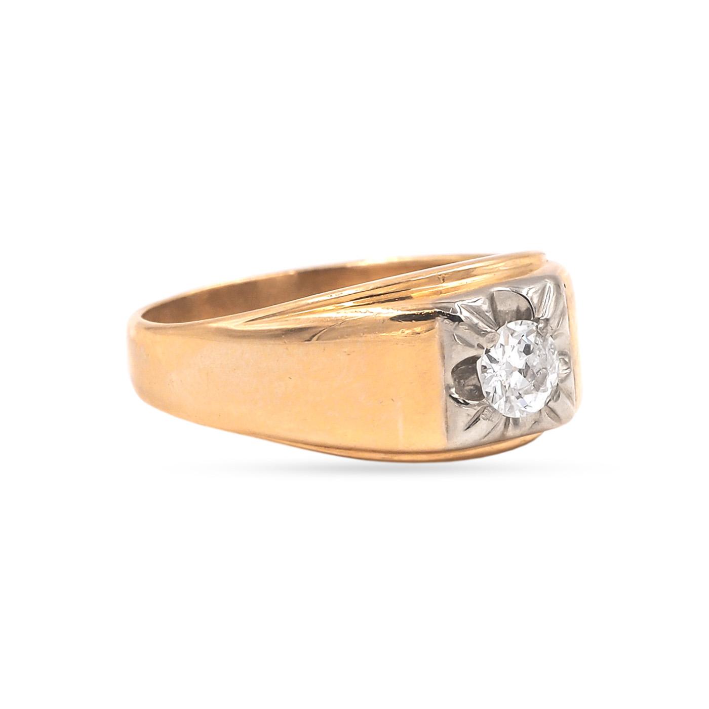 Retro 0.47 Ct. Old European Cut Diamond Domed Two-Tone Gold Band Ring