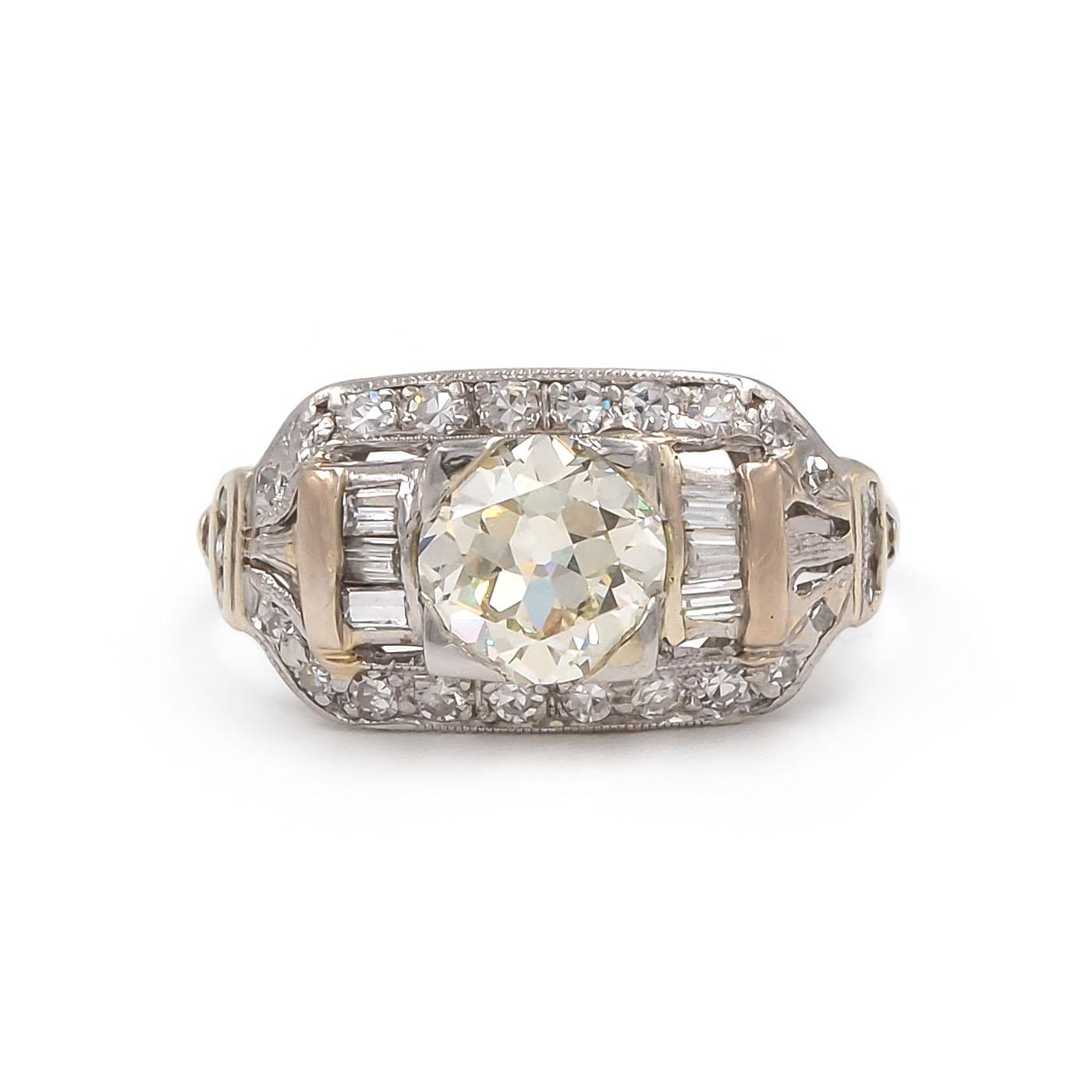 Art Deco 1.07 Ct. Old European Cut Diamond Geometric Engagement Ring