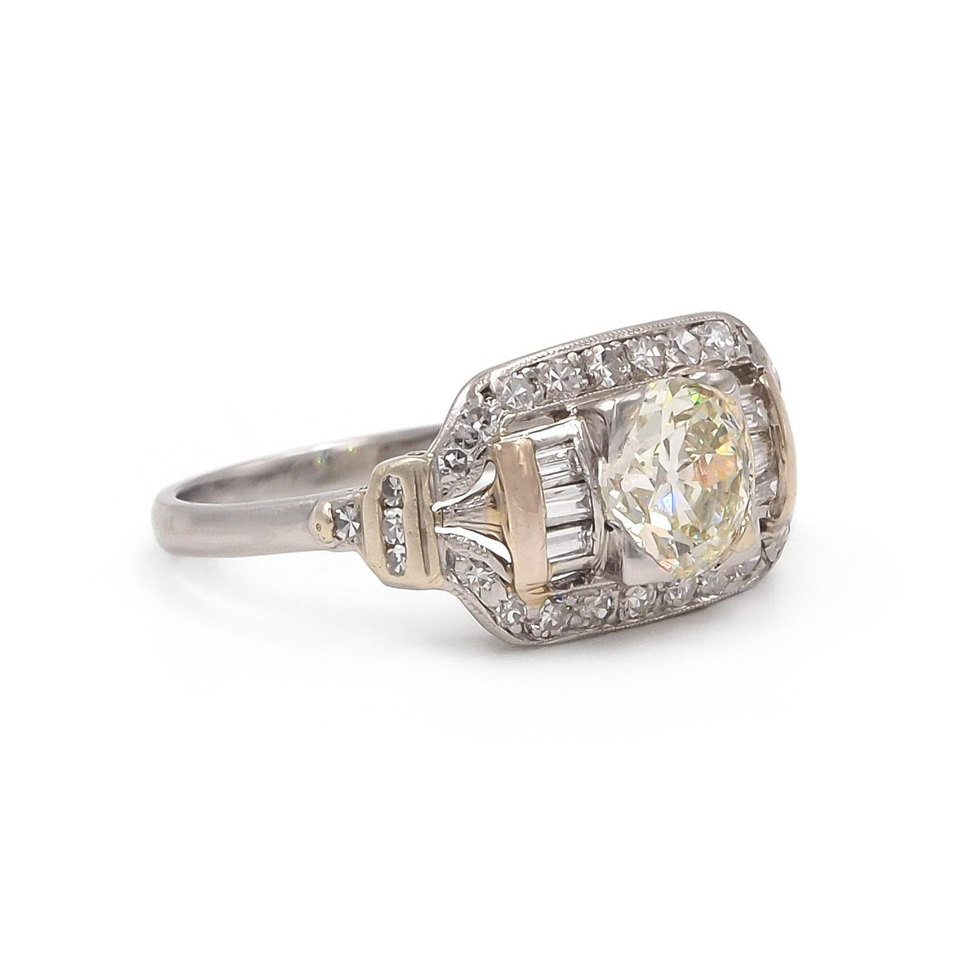 Art Deco 1.07 Ct. Old European Cut Diamond Geometric Engagement Ring