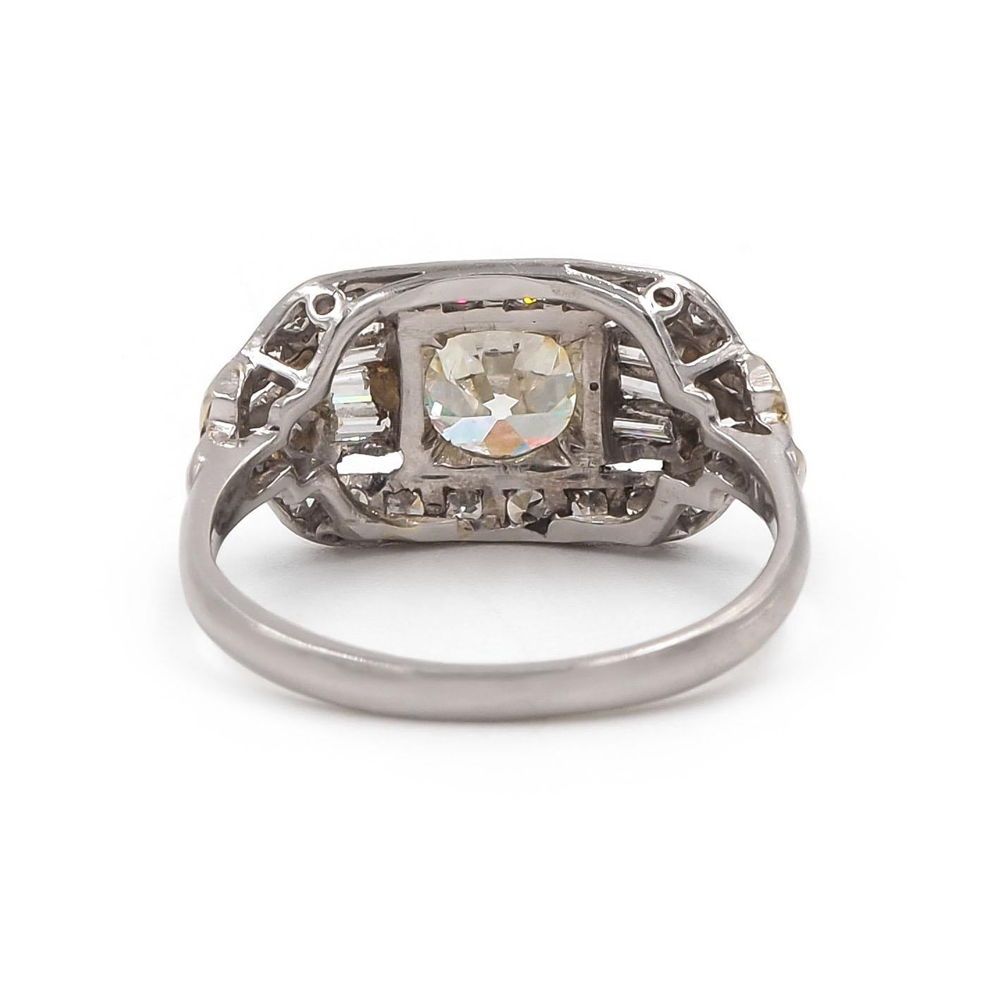 Art Deco 1.07 Ct. Old European Cut Diamond Geometric Engagement Ring