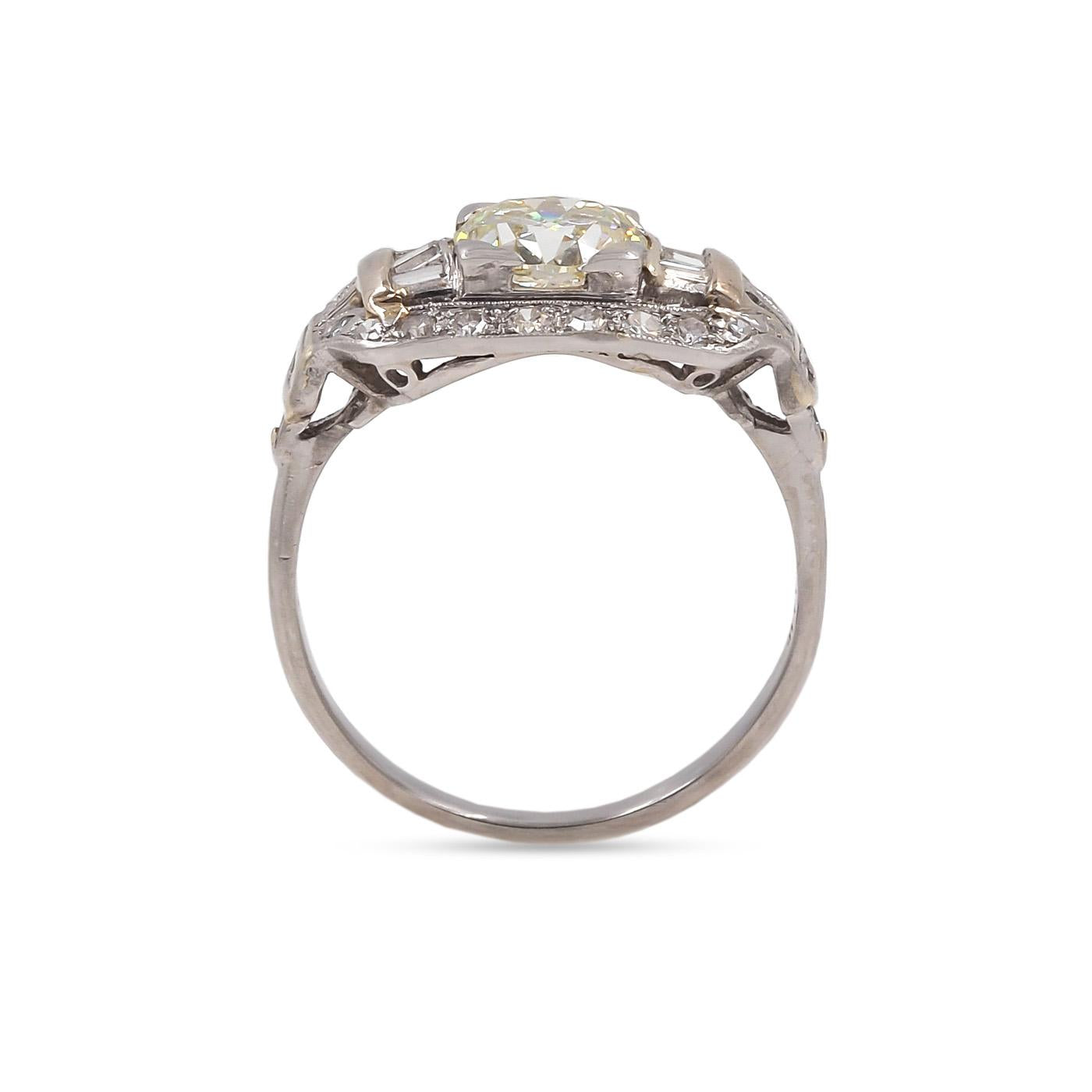 Art Deco 1.07 Ct. Old European Cut Diamond Geometric Engagement Ring