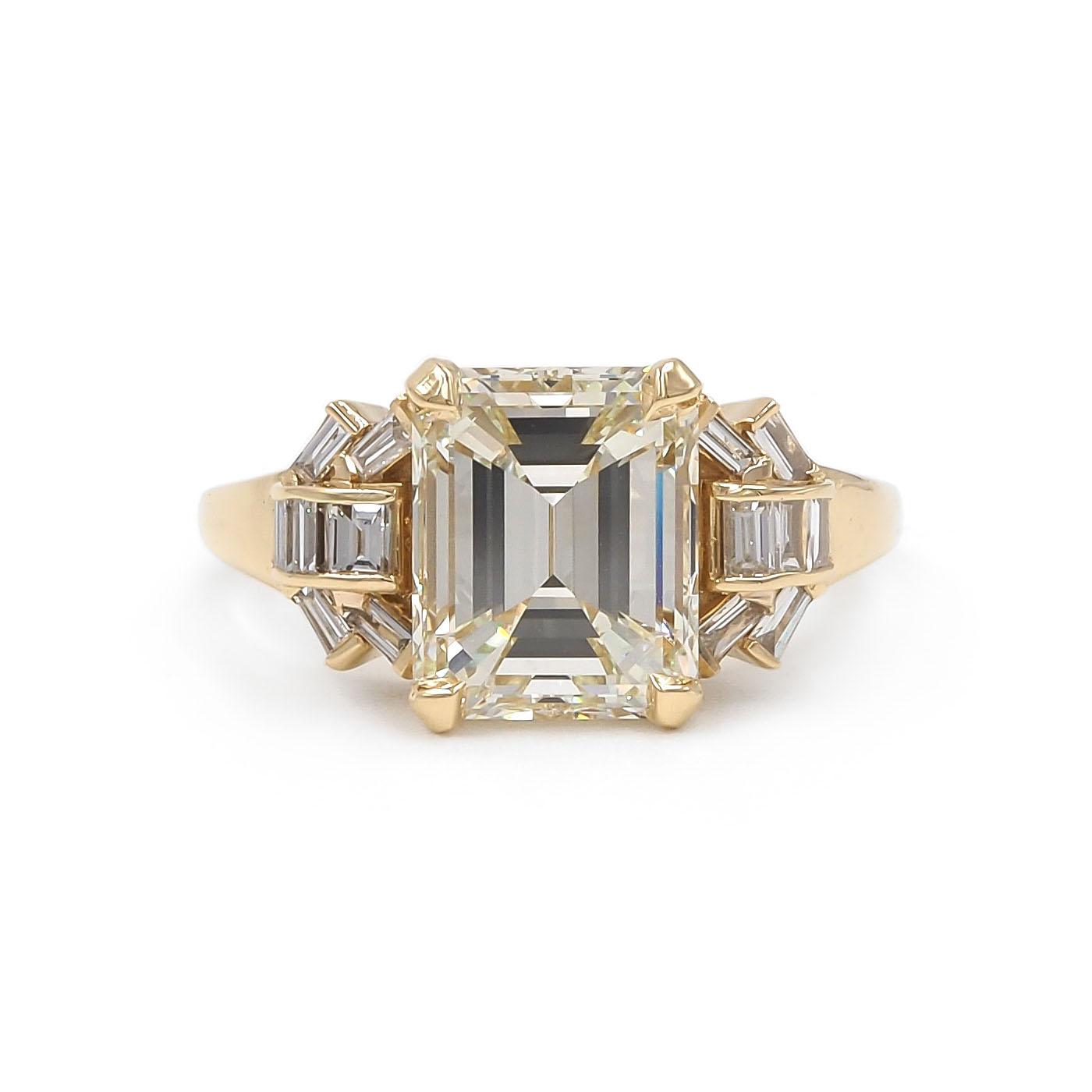3.12 Ct. Emerald Cut Diamond & 0.50 Ctw. Baguette Cut Diamond Engagement Ring