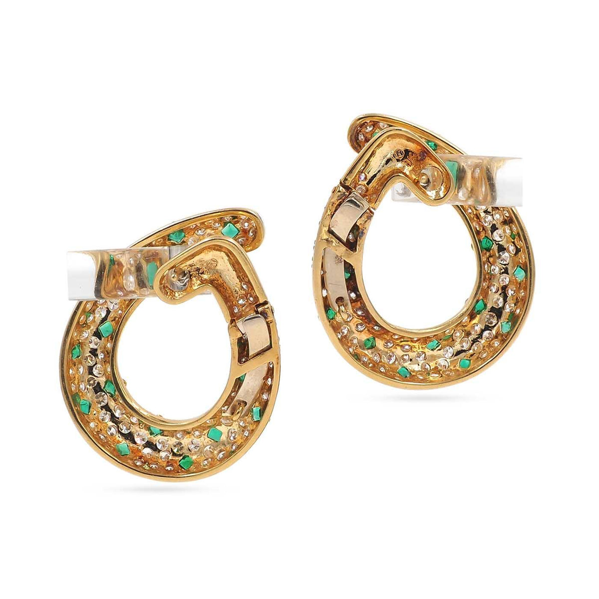 Vintage 4.20 Ctw. Diamond & 1.50 Ctw. Emerald Front-Facing Open Hoop Earrings