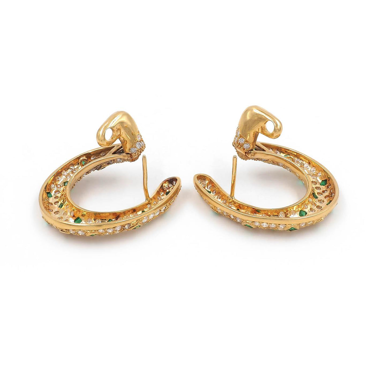 Vintage 4.20 Ctw. Diamond & 1.50 Ctw. Emerald Front-Facing Open Hoop Earrings
