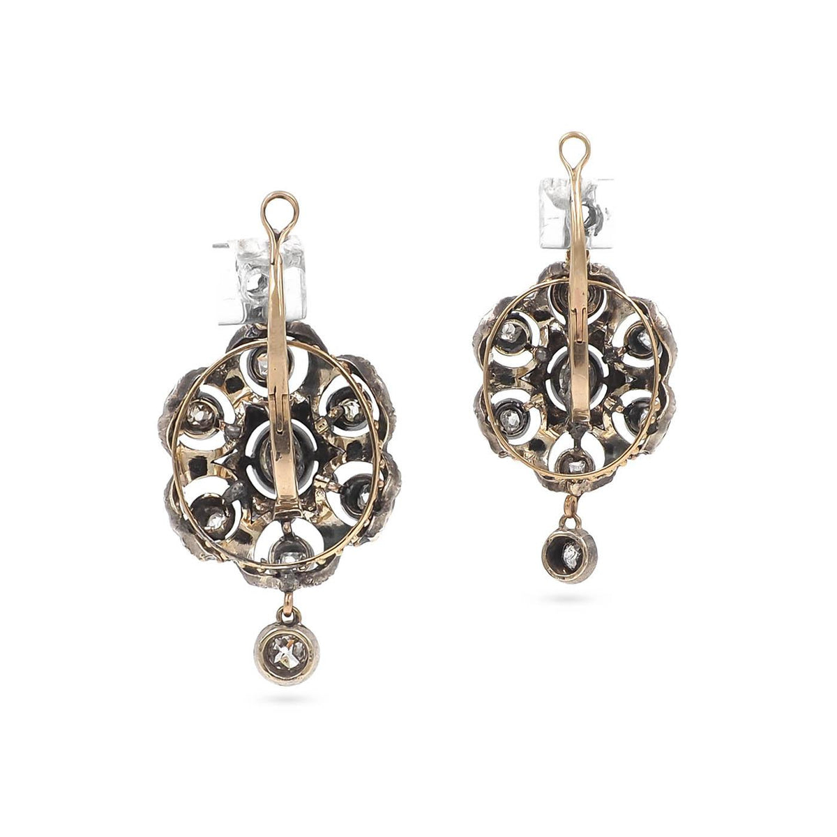 Victorian 1.05 Ctw. Old Cut Diamond Ornate Cluster Drop Earrings