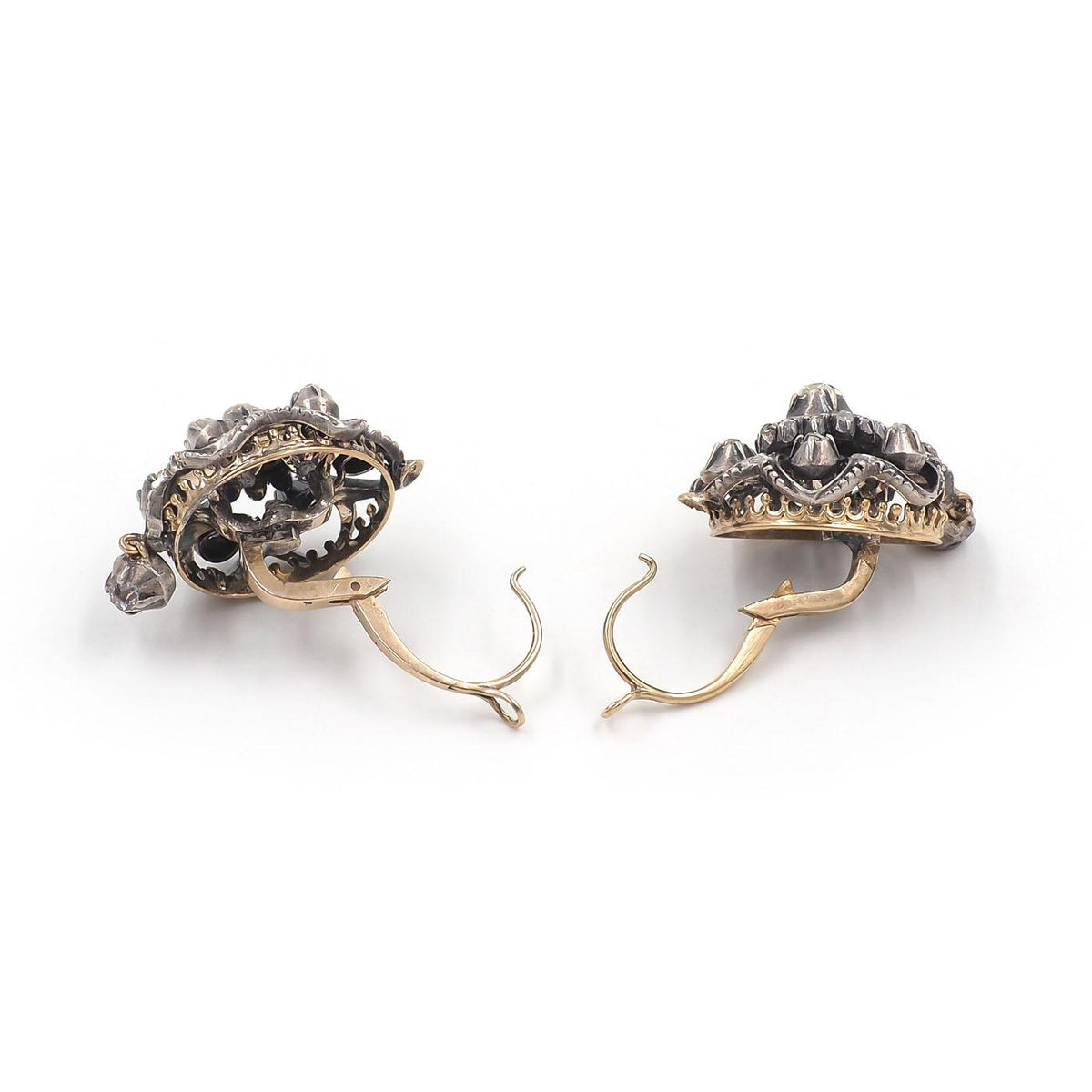 Victorian 1.05 Ctw. Old Cut Diamond Ornate Cluster Drop Earrings