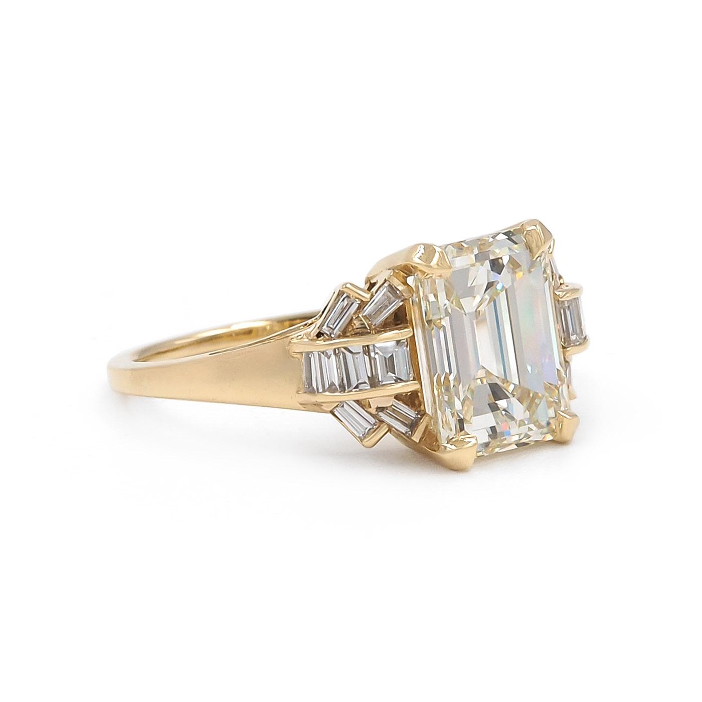 3.12 Ct. Emerald Cut Diamond & 0.50 Ctw. Baguette Cut Diamond Engagement Ring