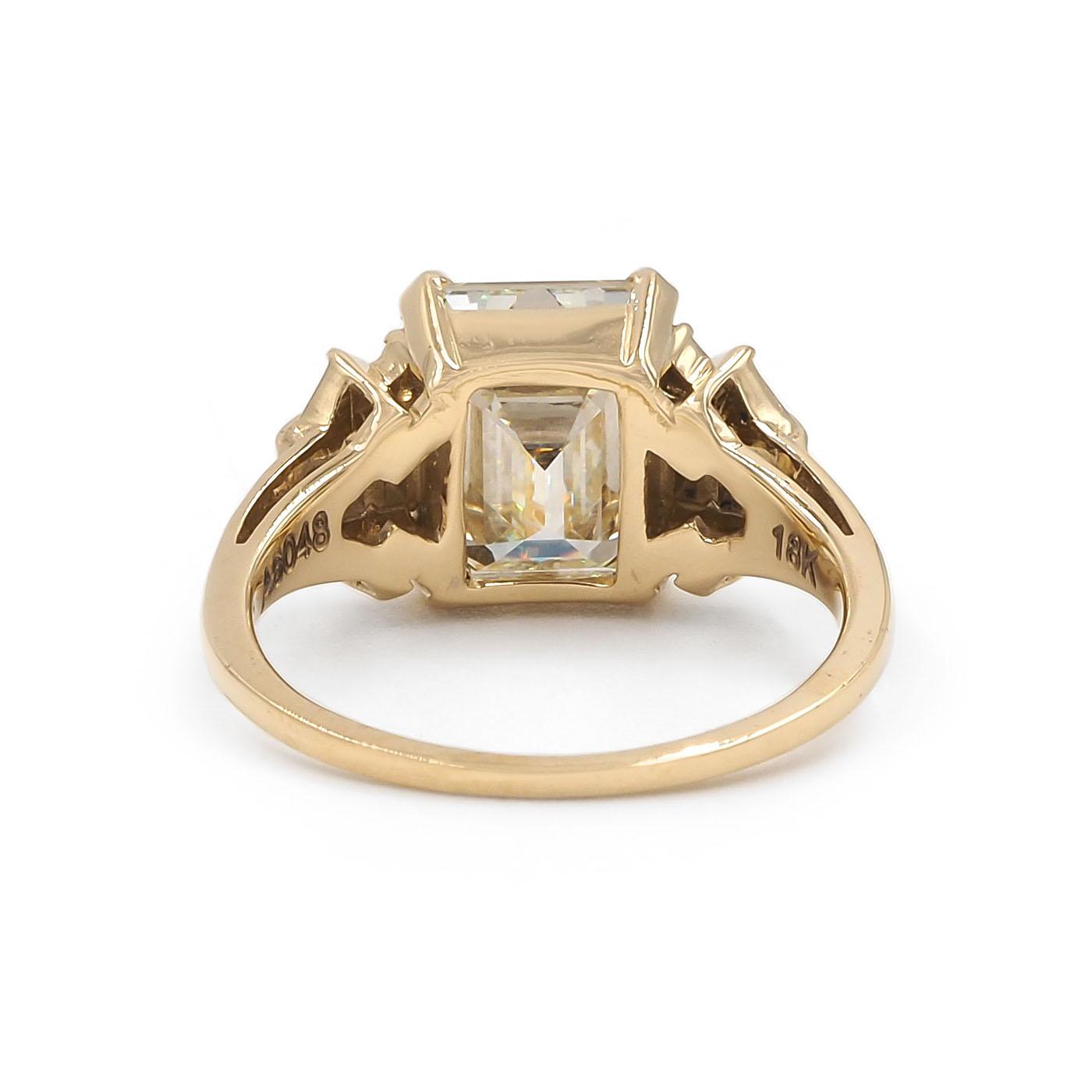 3.12 Ct. Emerald Cut Diamond & 0.50 Ctw. Baguette Cut Diamond Engagement Ring