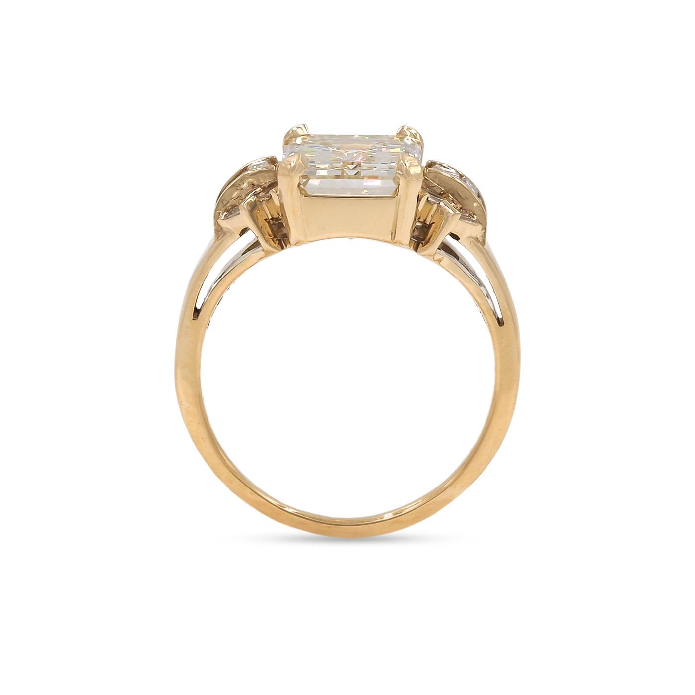 3.12 Ct. Emerald Cut Diamond & 0.50 Ctw. Baguette Cut Diamond Engagement Ring