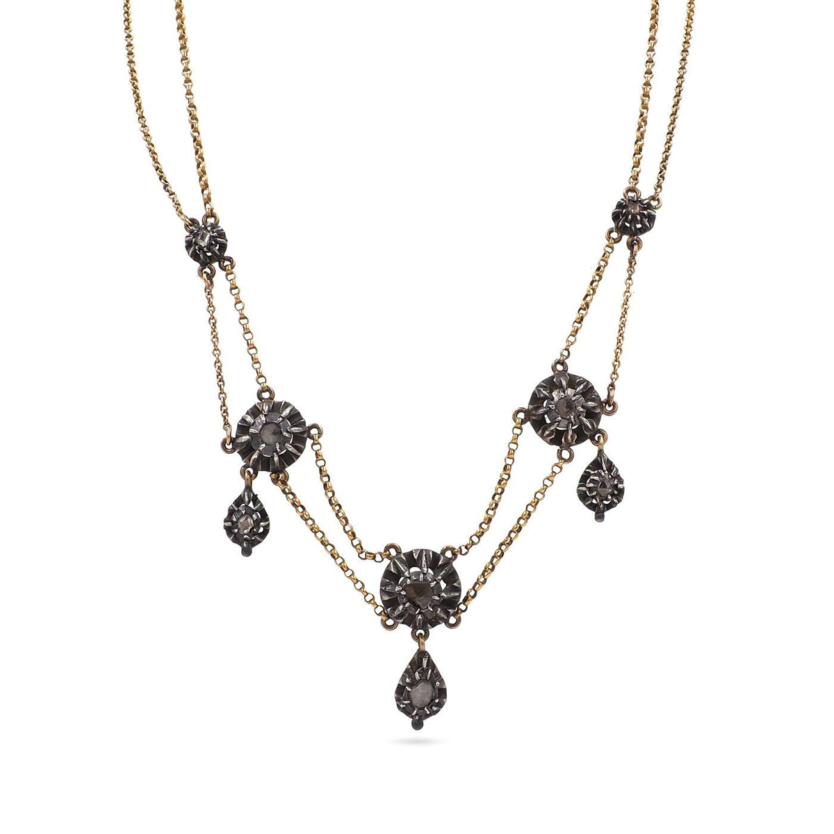 Georgian 0.50 Ctw. Rose Cut & Table Cut Diamond 'Swag' Chain Necklace