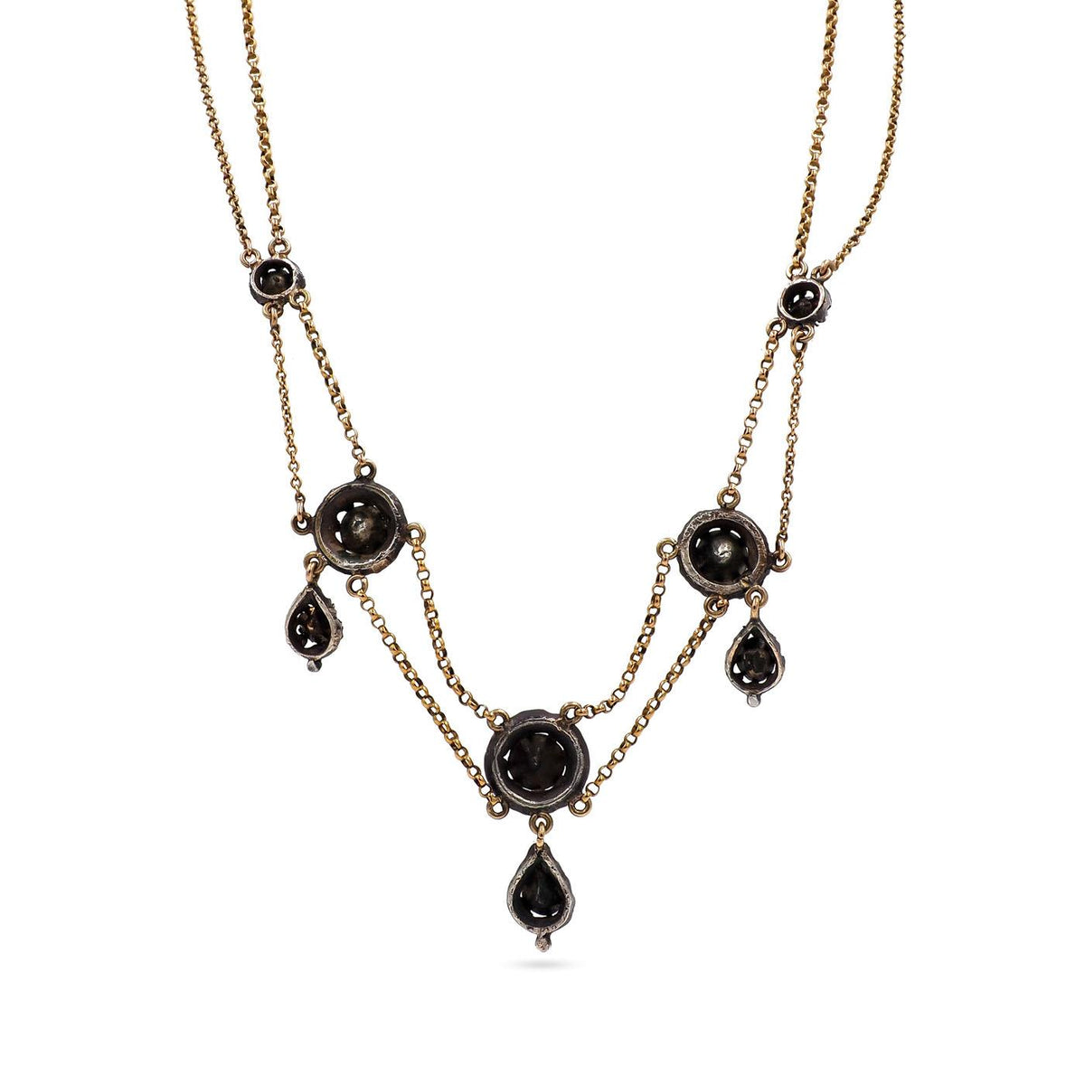 Georgian 0.50 Ctw. Rose Cut & Table Cut Diamond 'Swag' Chain Necklace