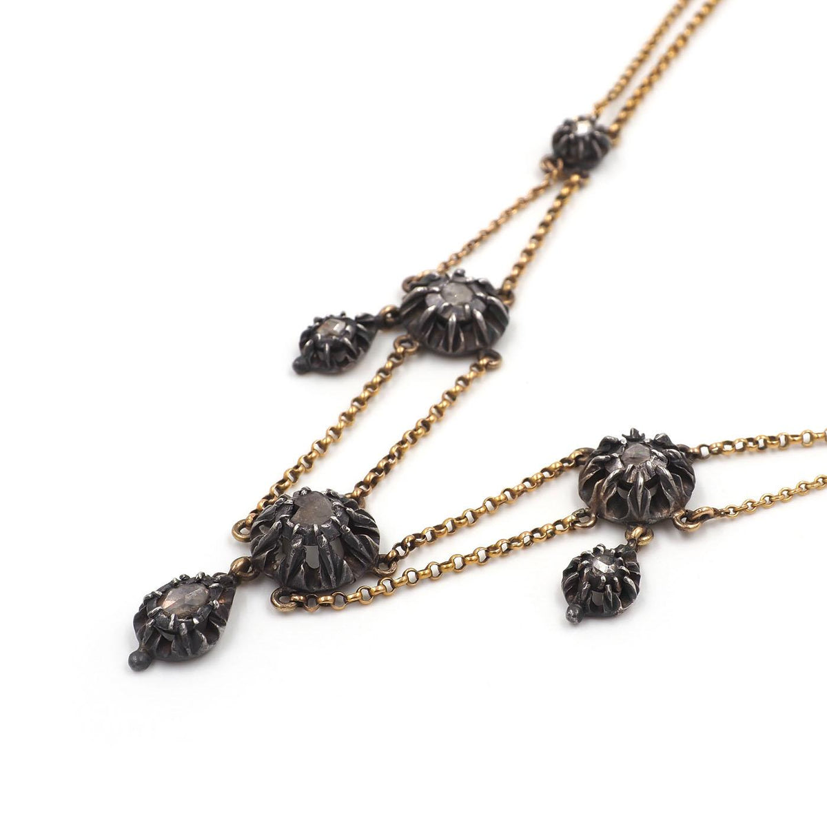 Georgian 0.50 Ctw. Rose Cut & Table Cut Diamond 'Swag' Chain Necklace