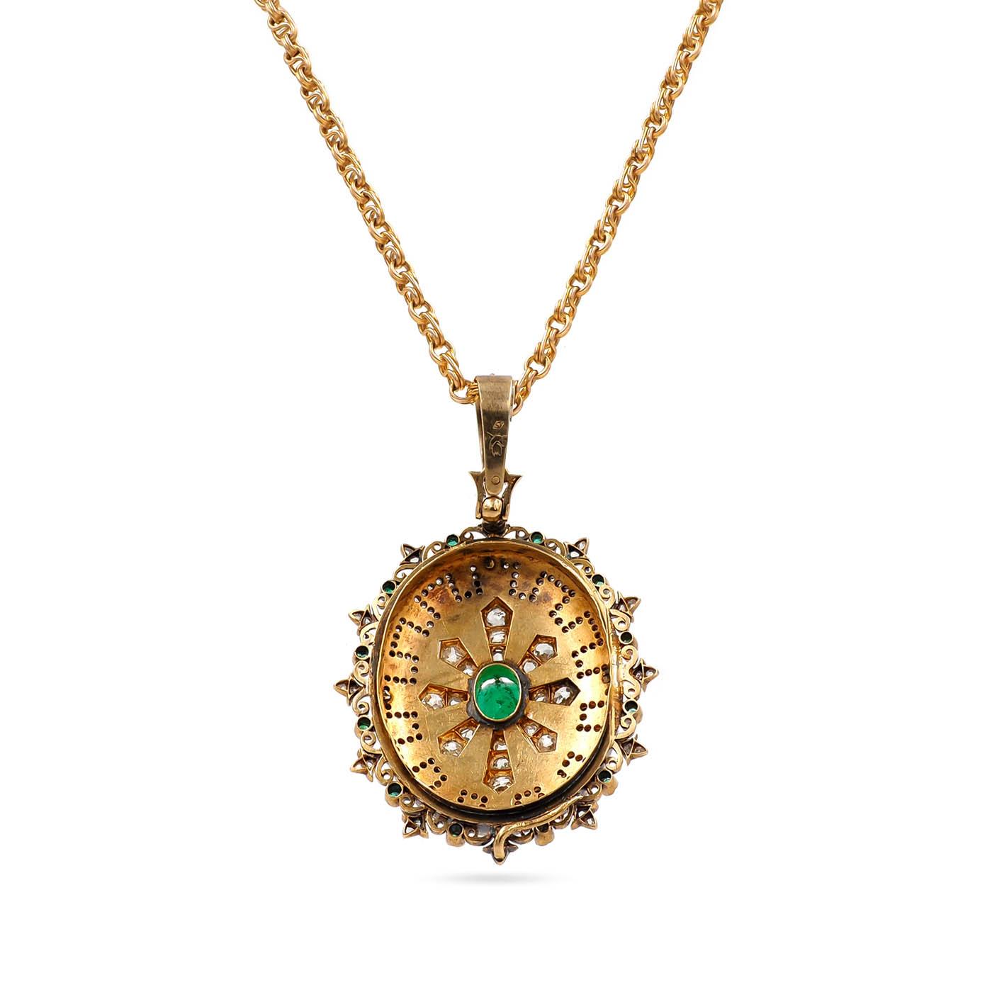 Victorian 1.40 Ct. Emerald & 2.00 Ctw. Diamond Greek Key Motif Pendant Necklace
