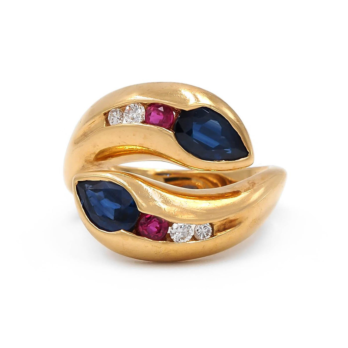 Vintage Sapphire, Ruby, & Diamond Bypassing Double Snake Ring