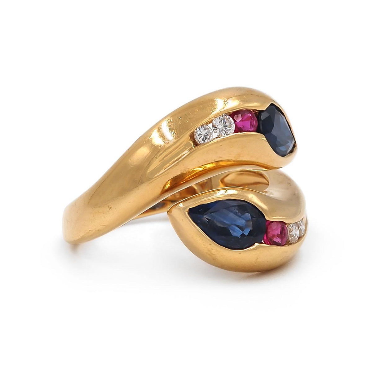 Vintage Sapphire, Ruby, & Diamond Bypassing Double Snake Ring