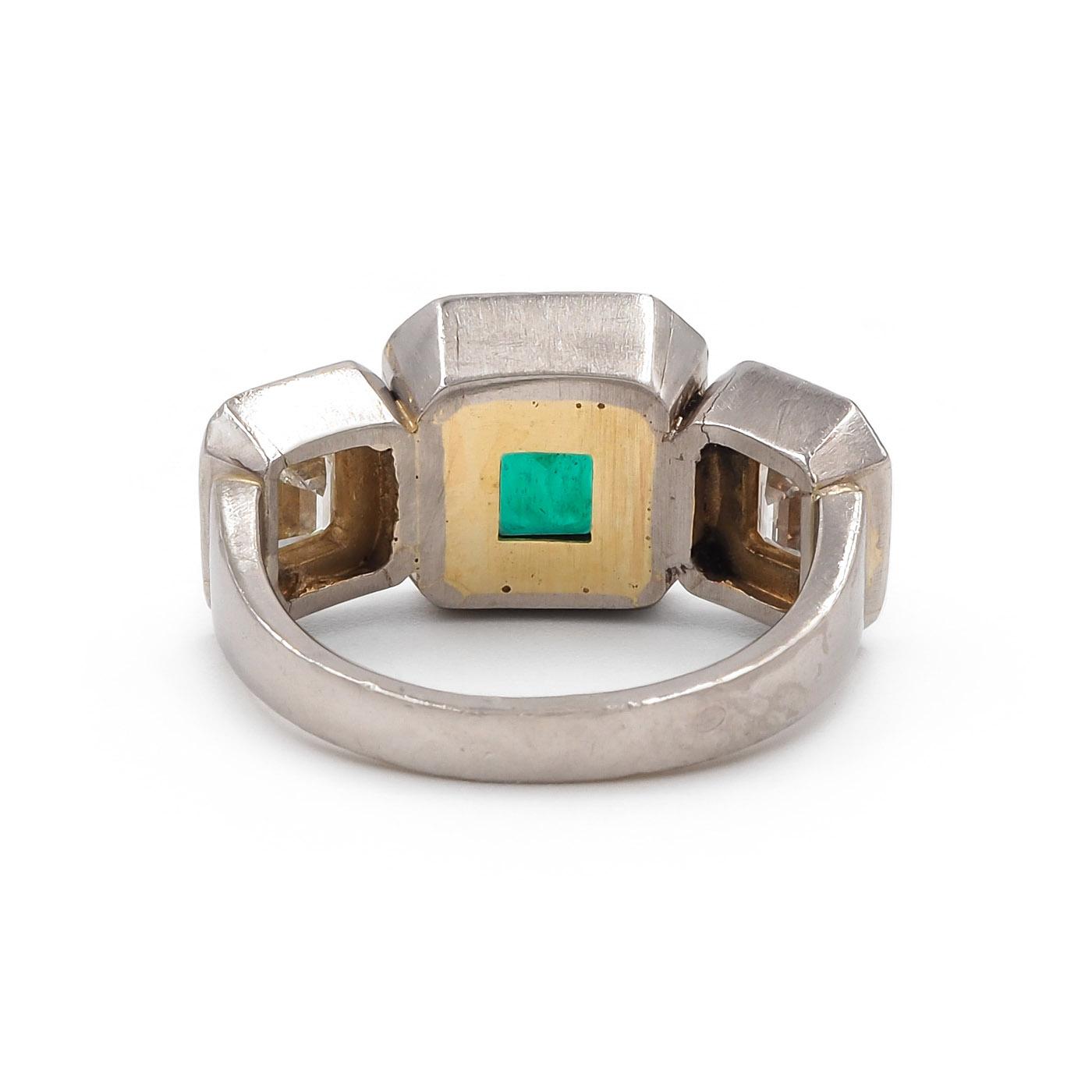 Vintage 1.13 Ct. Emerald & 0.95 Ctw. Emerald Cut Diamond 3-Stone Two-Tone Ring
