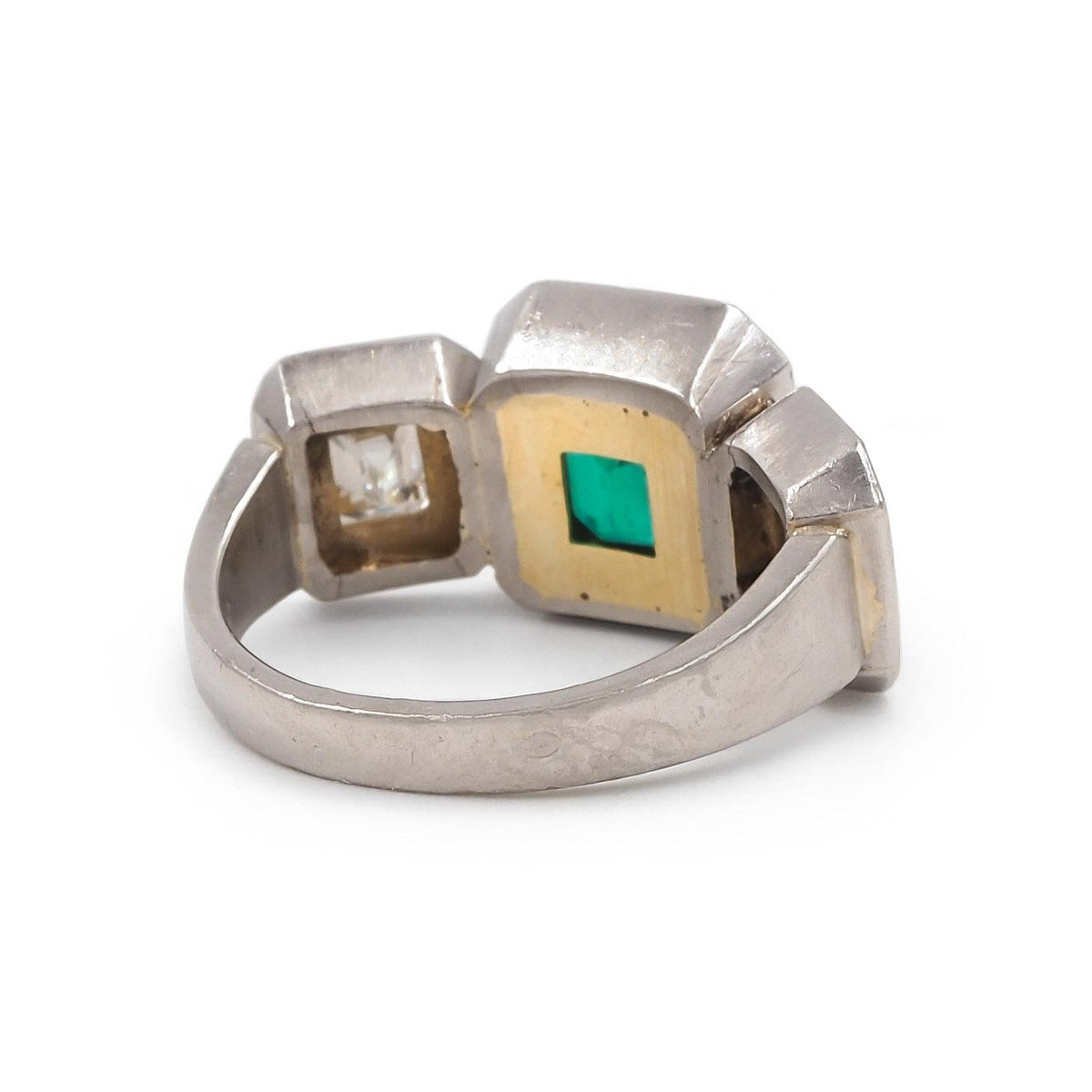 Vintage 1.13 Ct. Emerald & 0.95 Ctw. Emerald Cut Diamond 3-Stone Two-Tone Ring