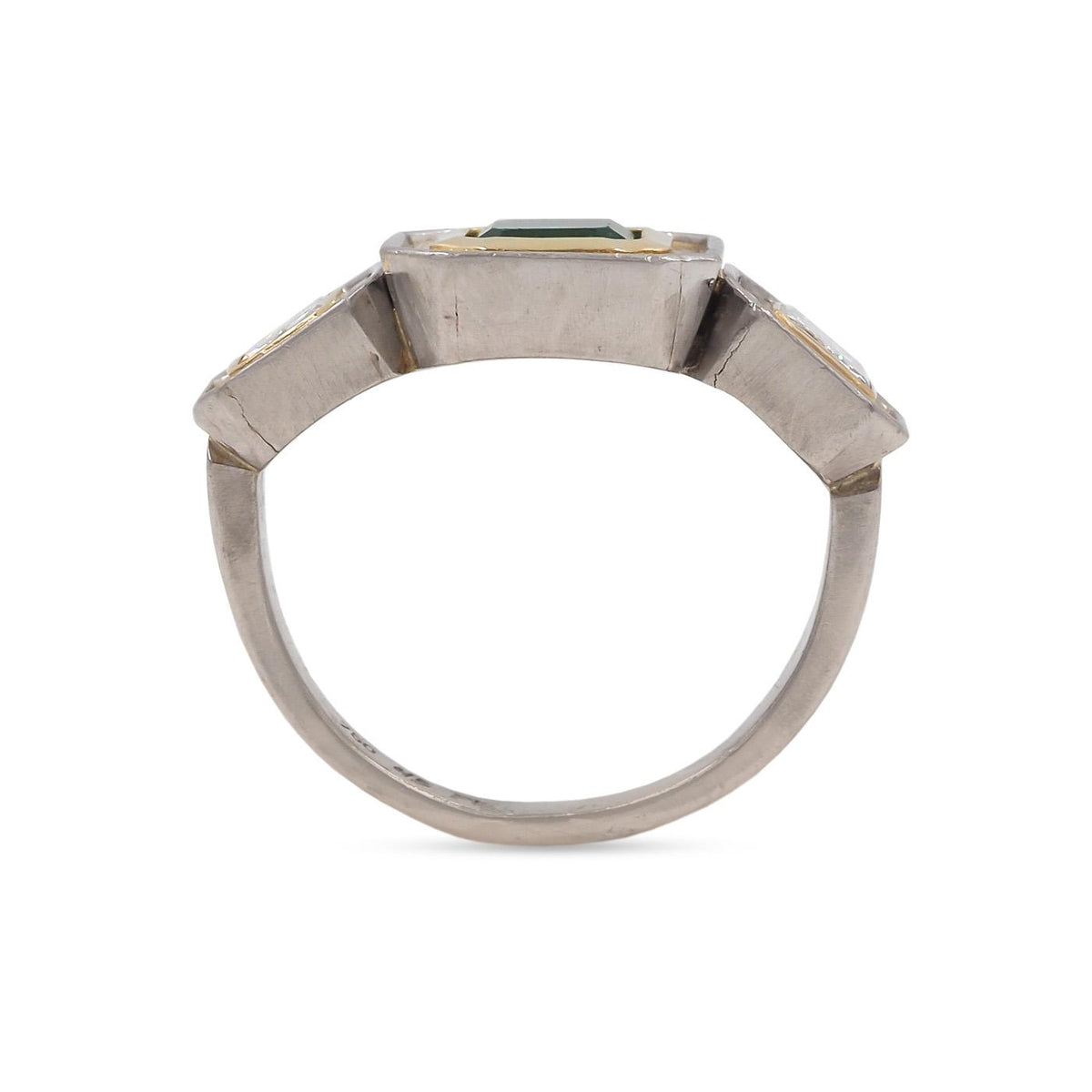 Vintage 1.13 Ct. Emerald & 0.95 Ctw. Emerald Cut Diamond 3-Stone Two-Tone Ring