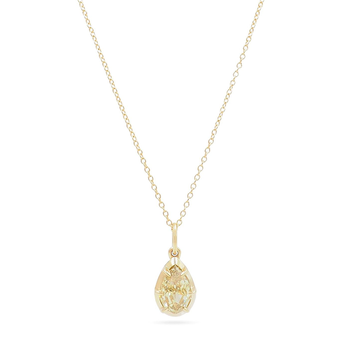 1.48 Ct. Pear-Shaped Step Cut Fancy Yellow Diamond Pendant Necklace from Bespo
