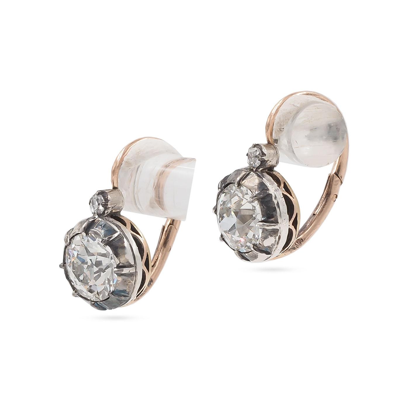 Victorian Collet-Set 2.21 Ctw. Old European Cut Diamond Drop Earrings