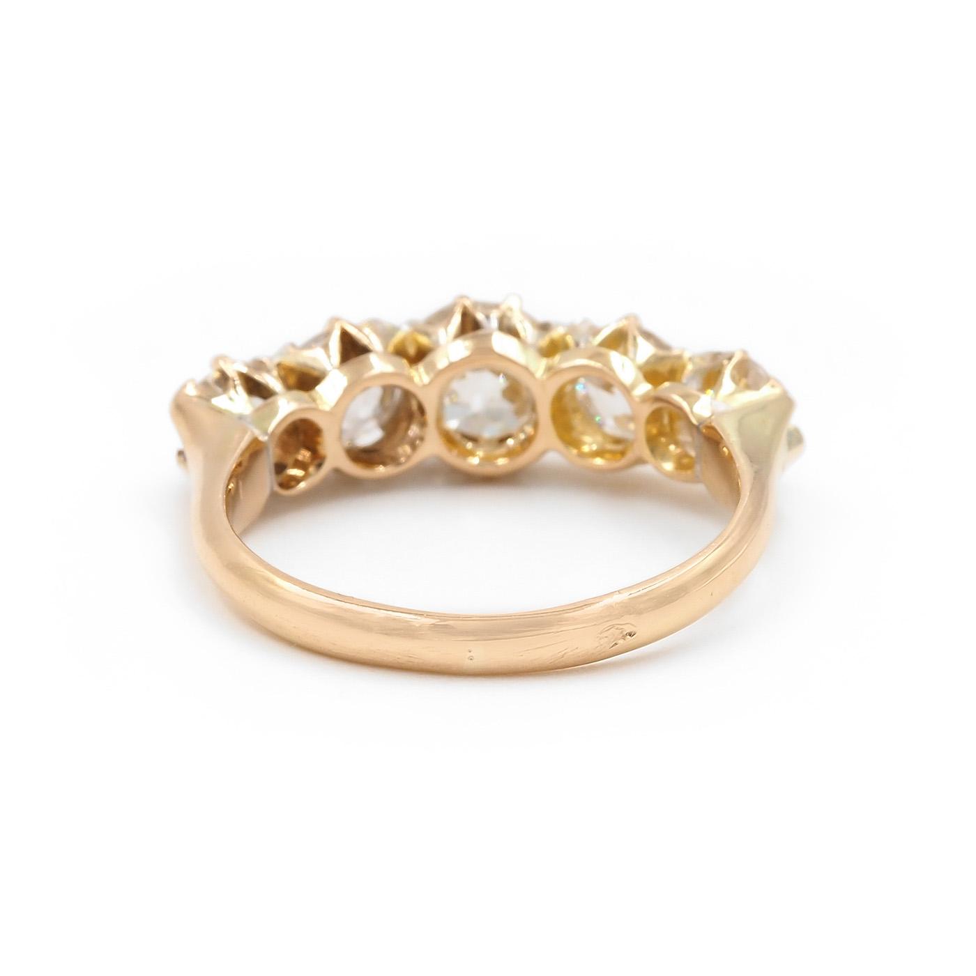 Edwardian 1.86 Ctw. Old European Cut Diamond 5-Stone Half-Hoop Ring