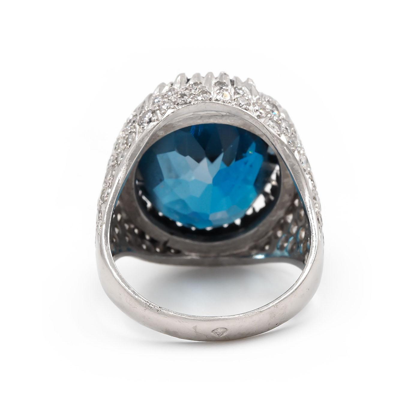 Vintage 'Icy' 23.00 Ct. Blue Topaz & 1.65 Ctw. Diamond Cocktail Ring