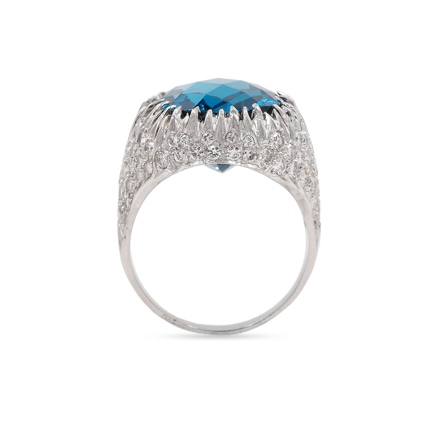 Vintage 'Icy' 23.00 Ct. Blue Topaz & 1.65 Ctw. Diamond Cocktail Ring