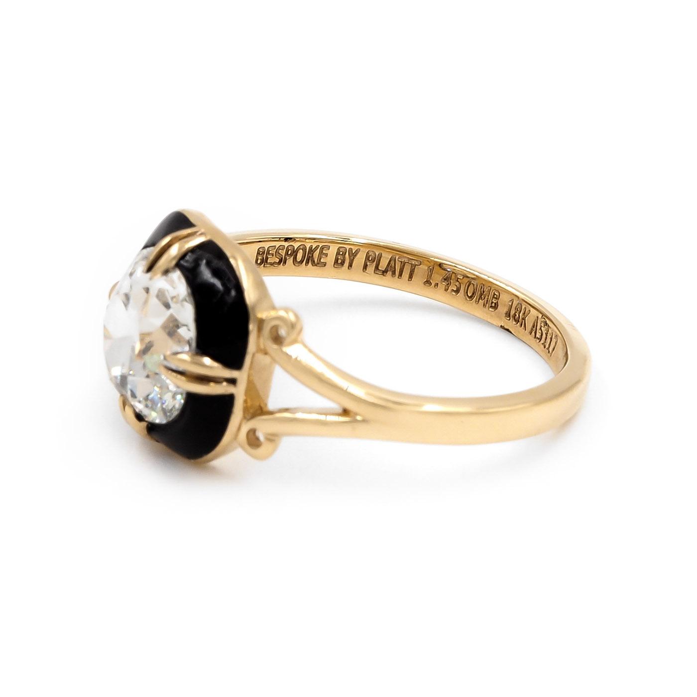 1.45 Ct. Old Mine Cut Diamond & Enamel Engagement Ring from Bespoke by Platt