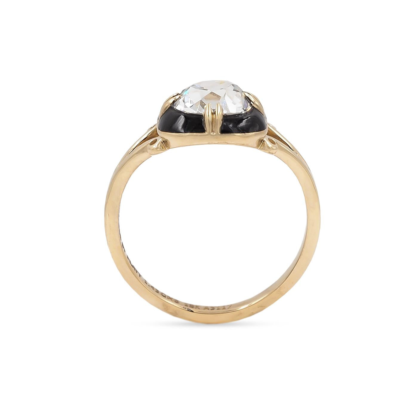 1.45 Ct. Old Mine Cut Diamond & Enamel Engagement Ring from Bespoke by Platt