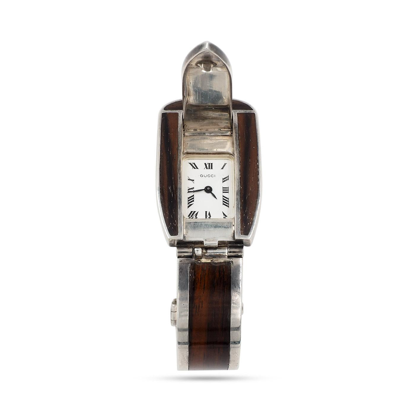 Italian Vintage Wood Buckle Watch Bracelet by Gucci