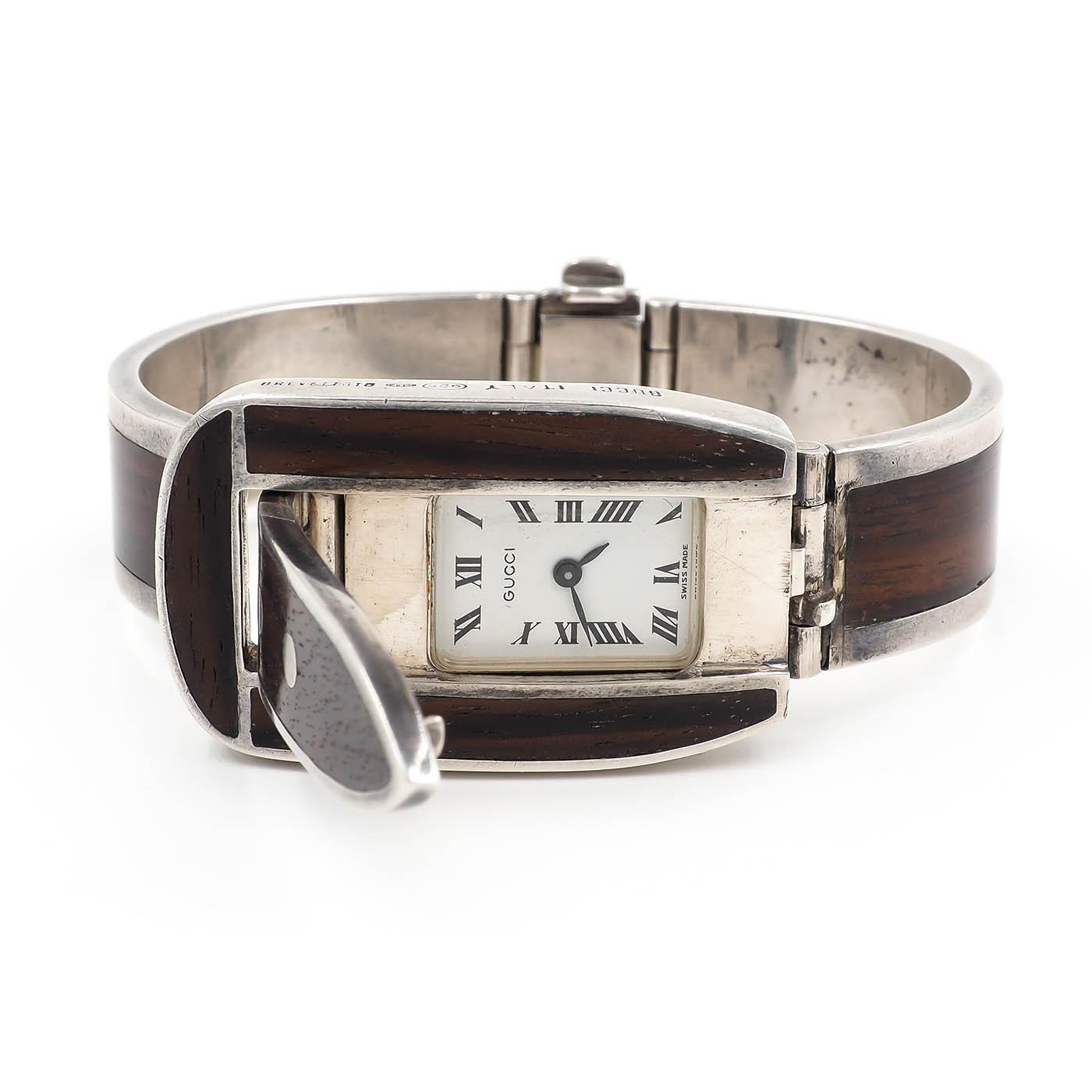 Italian Vintage Wood Buckle Watch Bracelet by Gucci