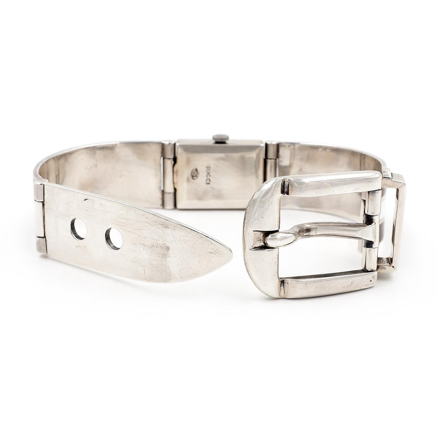 Vintage Brown & White Enamel Striped Buckle Watch Bracelet by Gucci