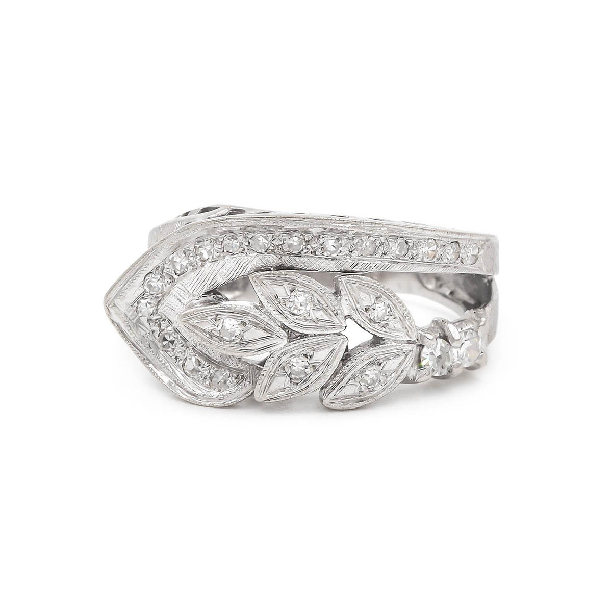 Mid-Century 0.40 Ctw. Single Cut Diamond 'Leaf' Ring