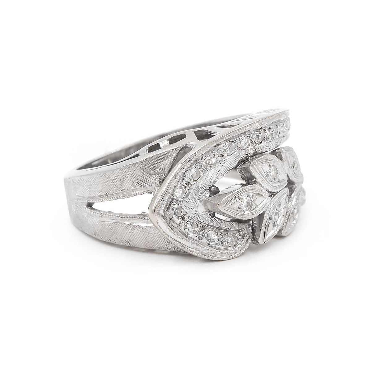 Mid-Century 0.40 Ctw. Single Cut Diamond 'Leaf' Ring